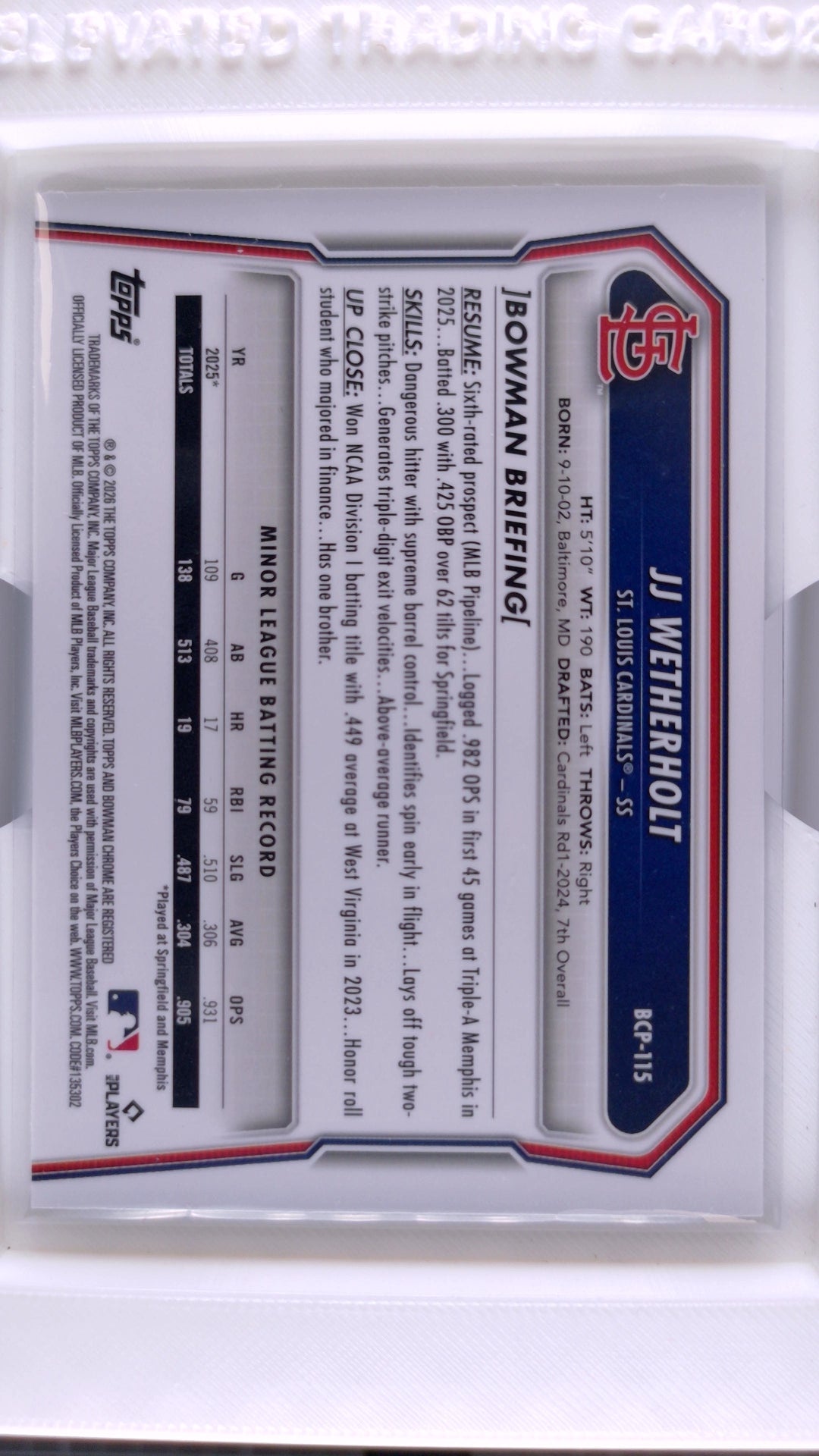 2026 Bowman Baseball JJ Wetherholt 