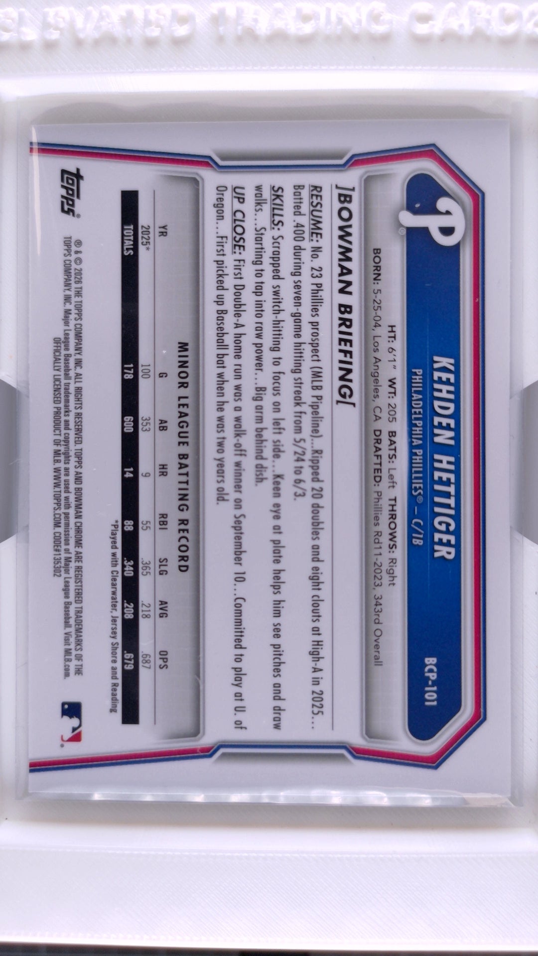 2026 Bowman Baseball Kehden Hettiger 