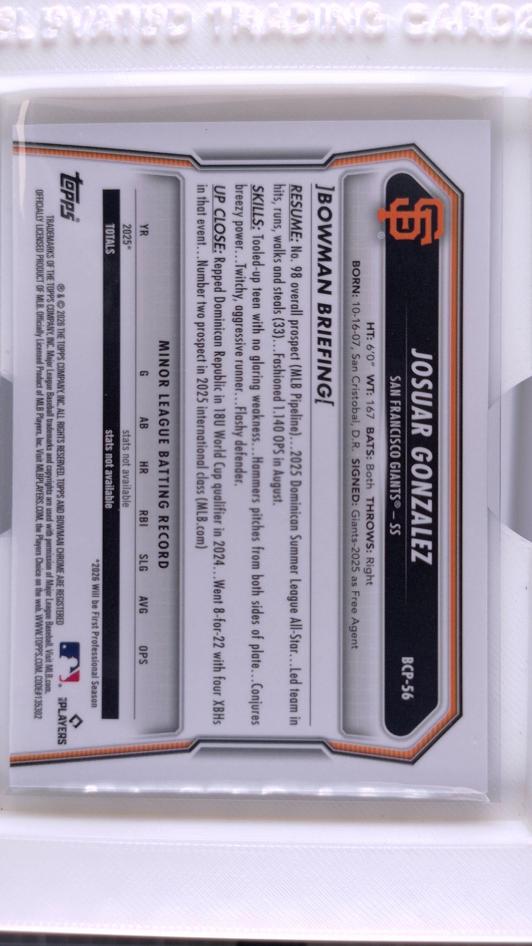 2026 Bowman Baseball Josuar Gonzalez 