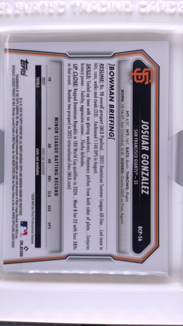 2026 Bowman Baseball Josuar Gonzalez 