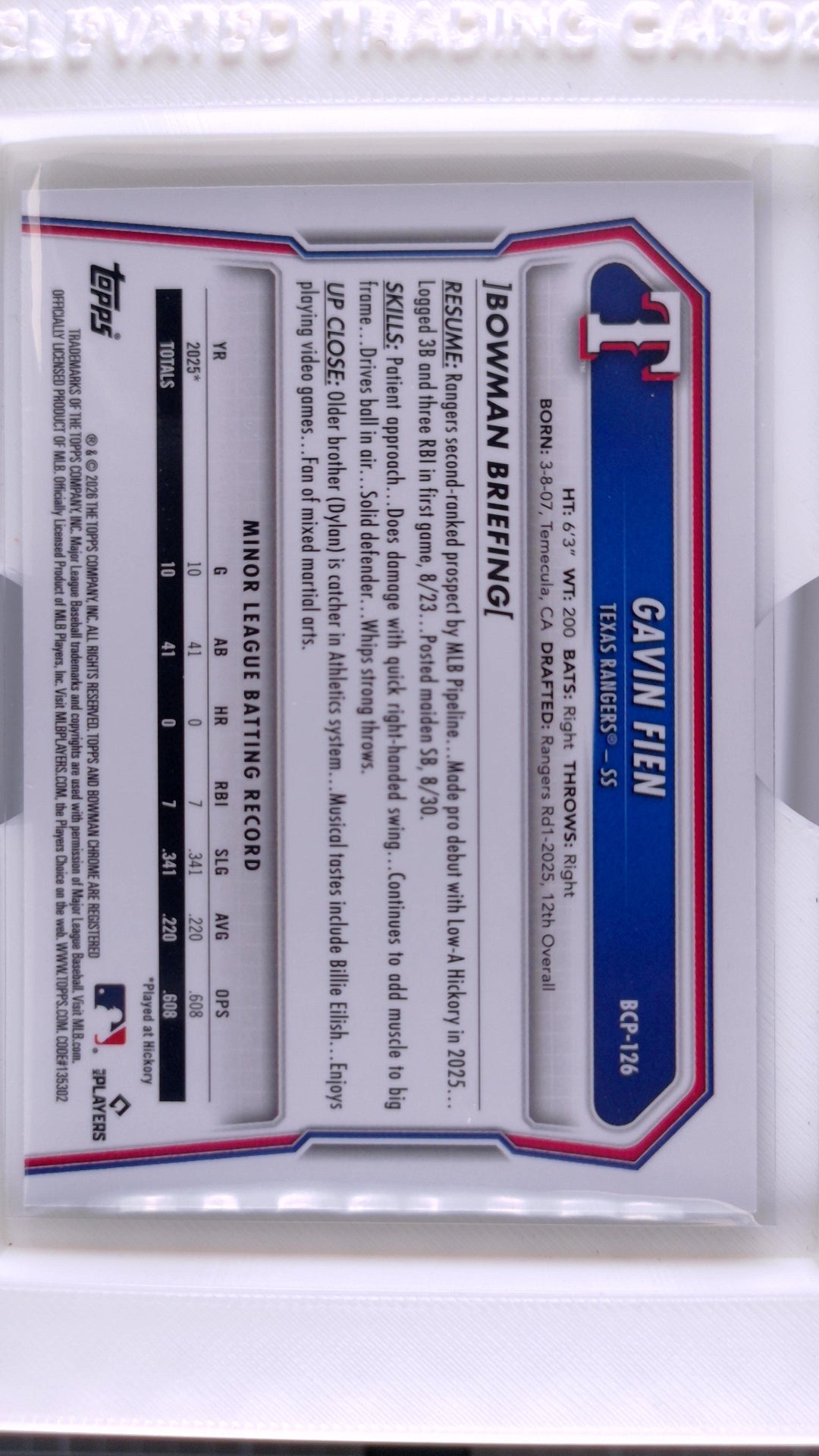 2026 Bowman Baseball Gavin Fien 