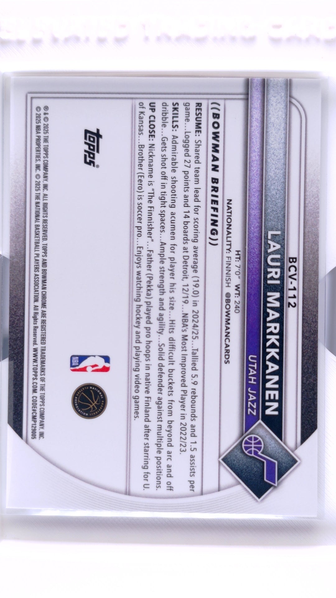 #BCV-112 Lauri Markkanen Chrome - back