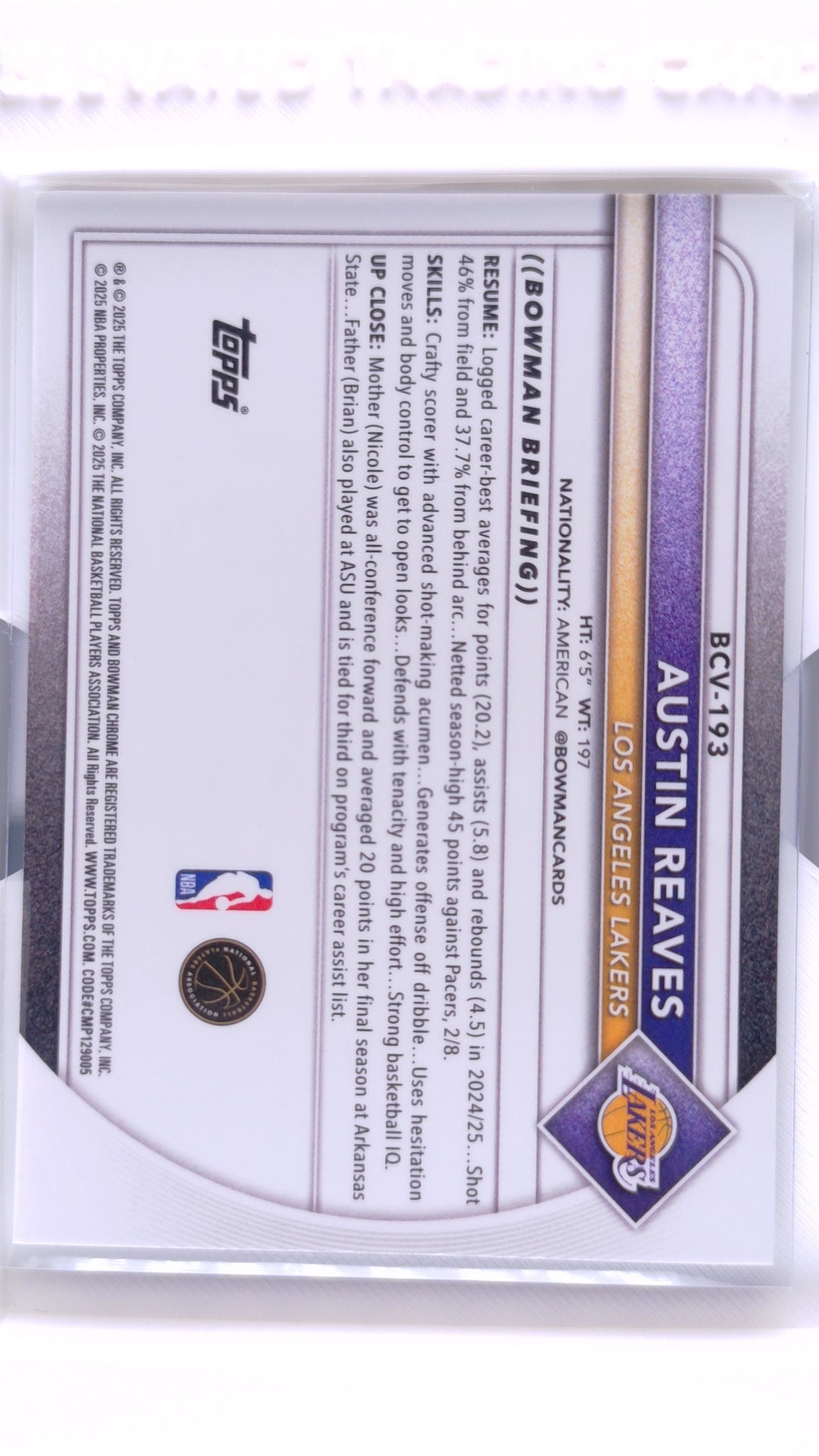 #BCV-193 Austin Reaves Chrome - back