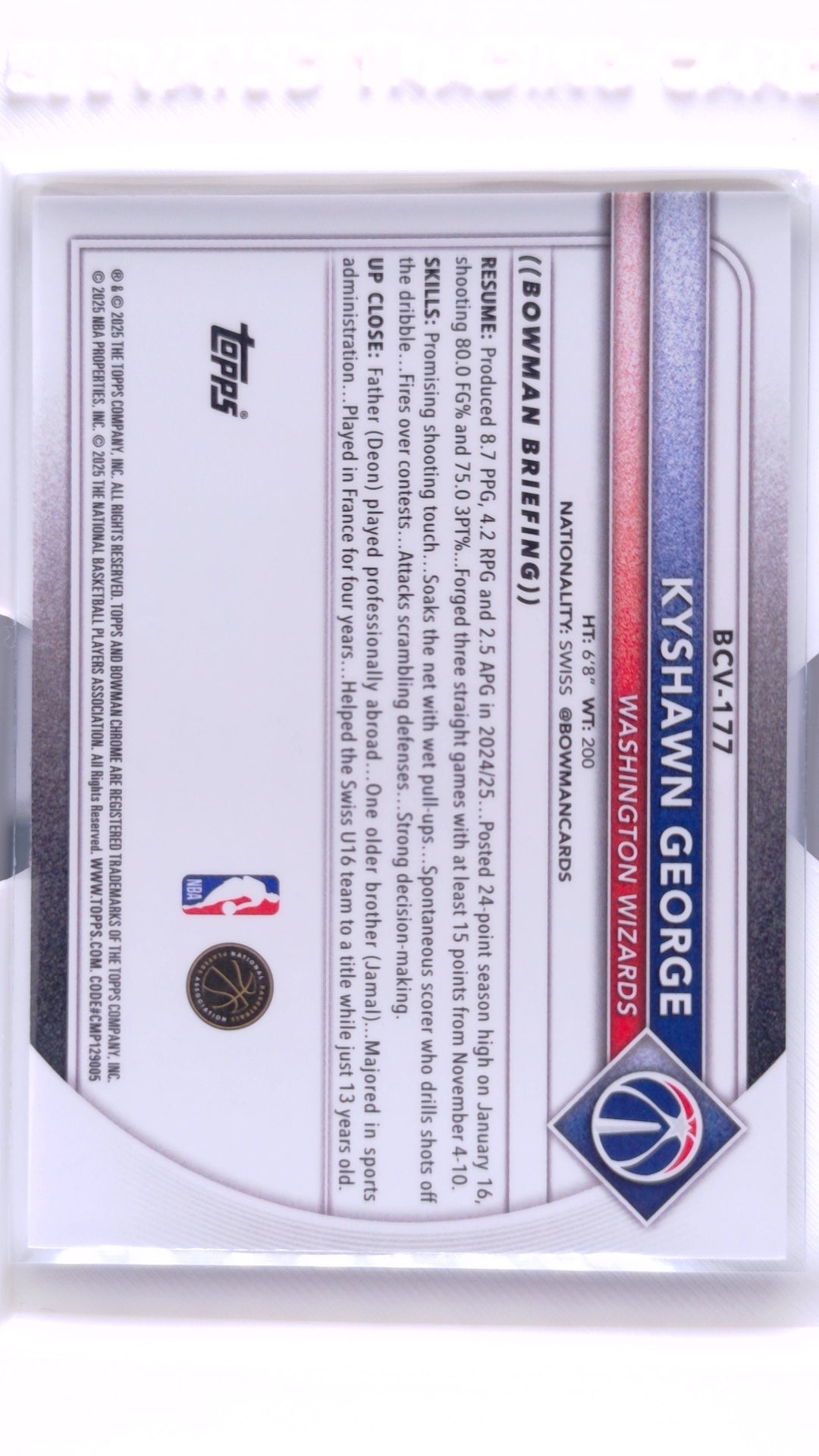 #BCV-177 Kyshawn George Chrome - back