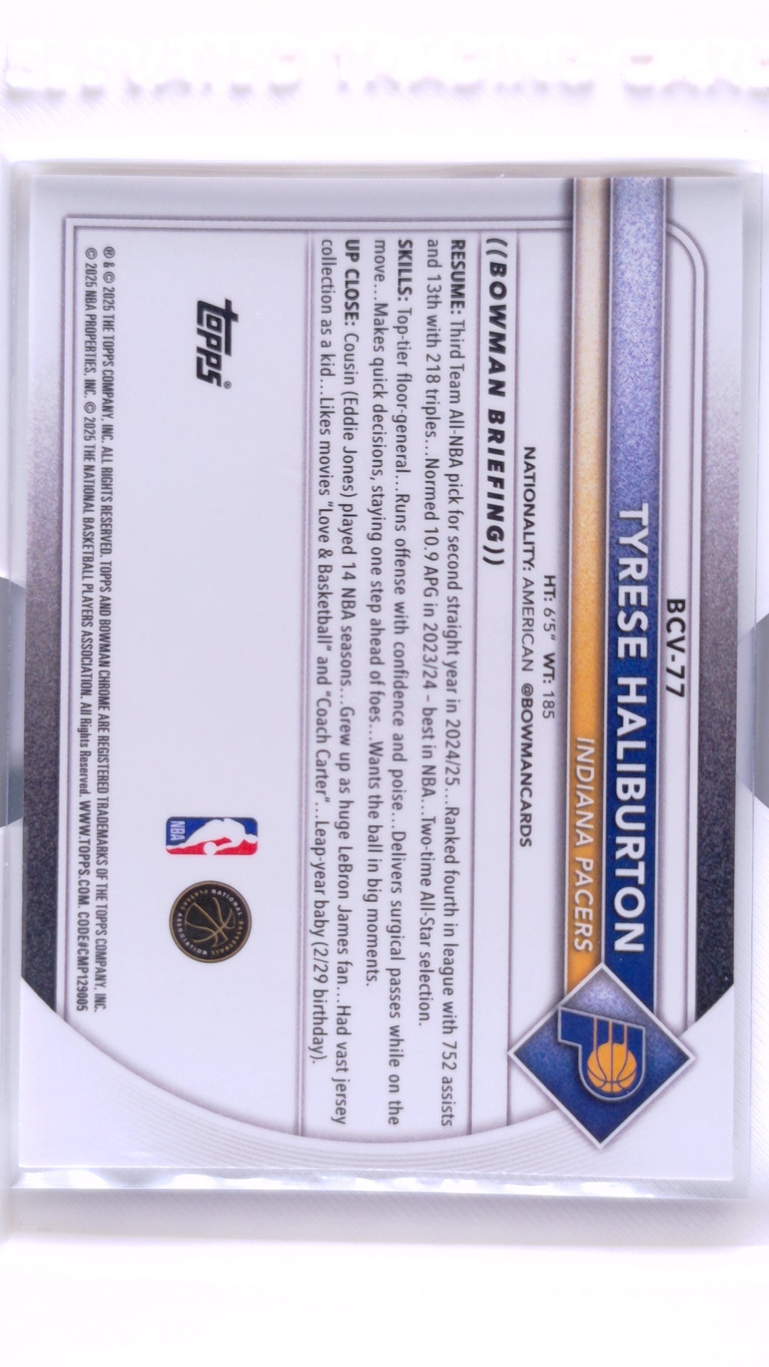 #BCV-77 Tyrese Haliburton Chrome - back