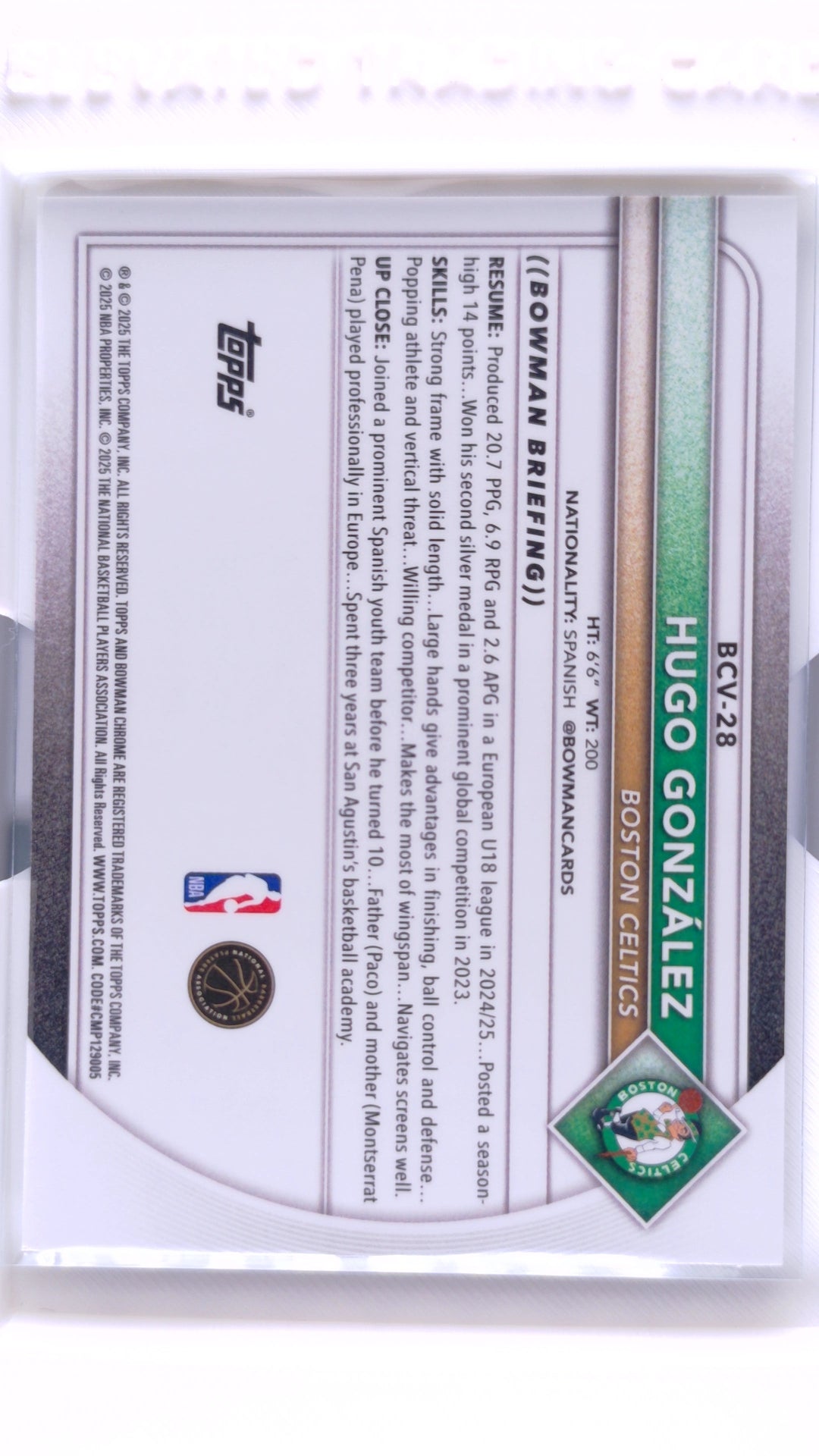 #BCV-28 Hugo González Rookie Chrome - back