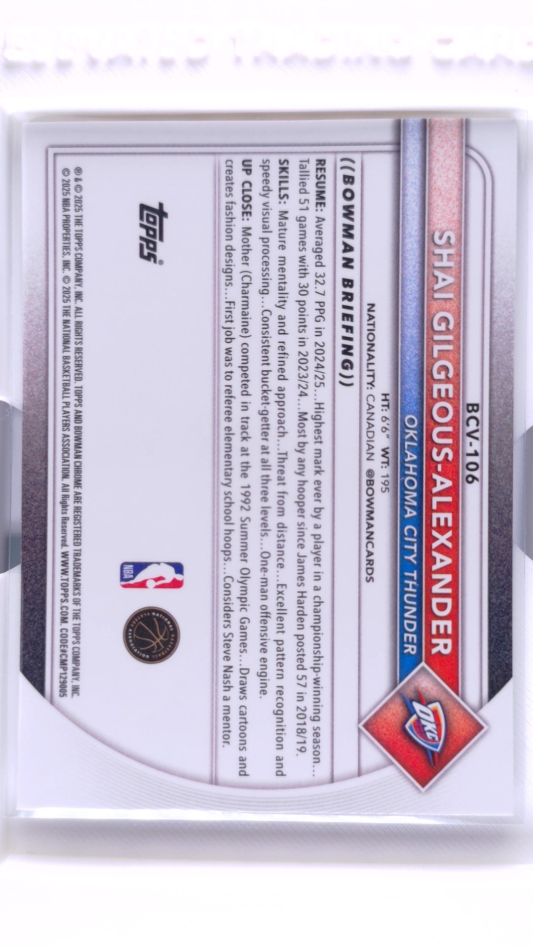 #BCV-106 Shai Gilgeous-Alexander Chrome - back
