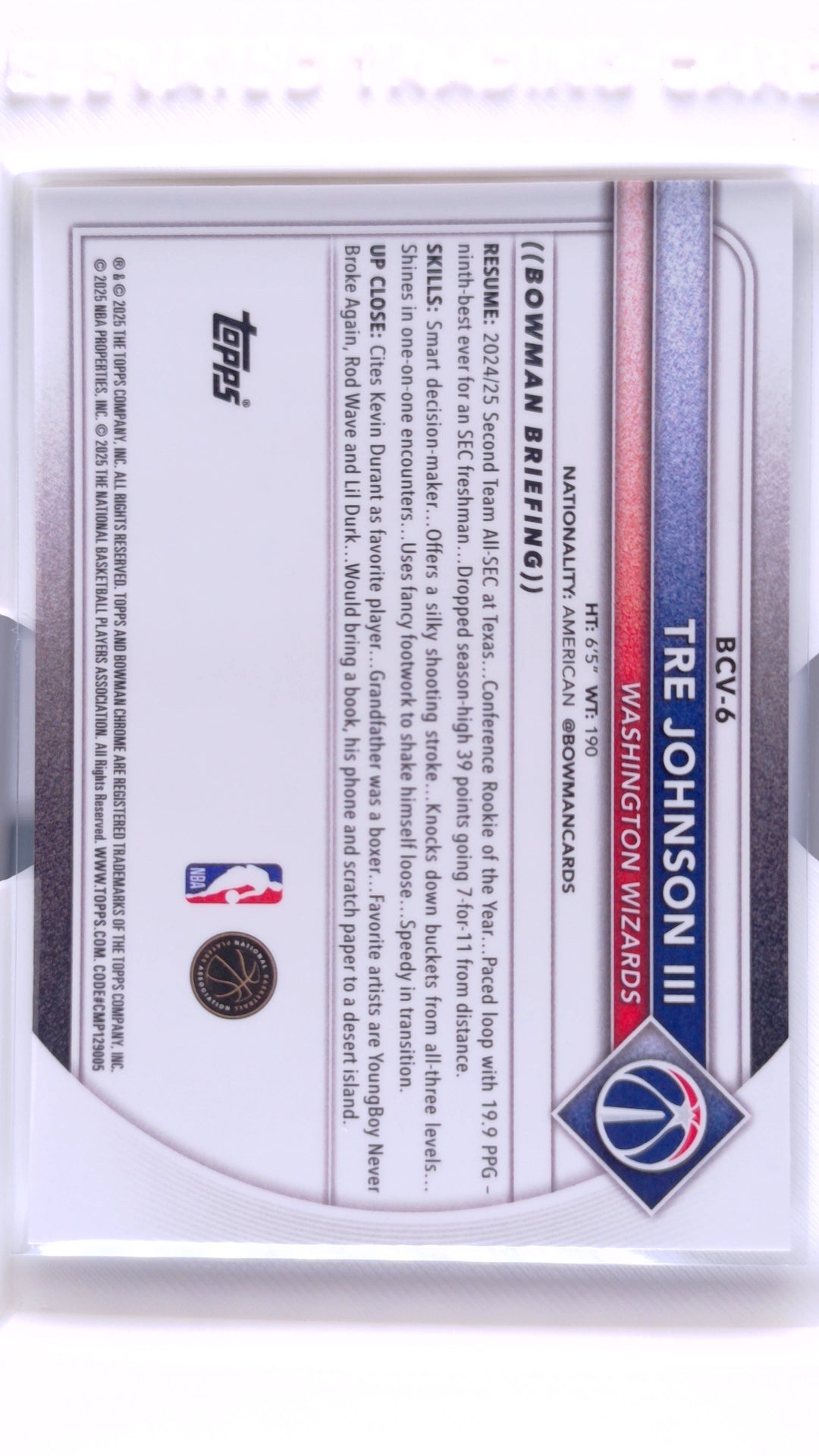#BCV-6 Tre Johnson III Rookie Chrome - back