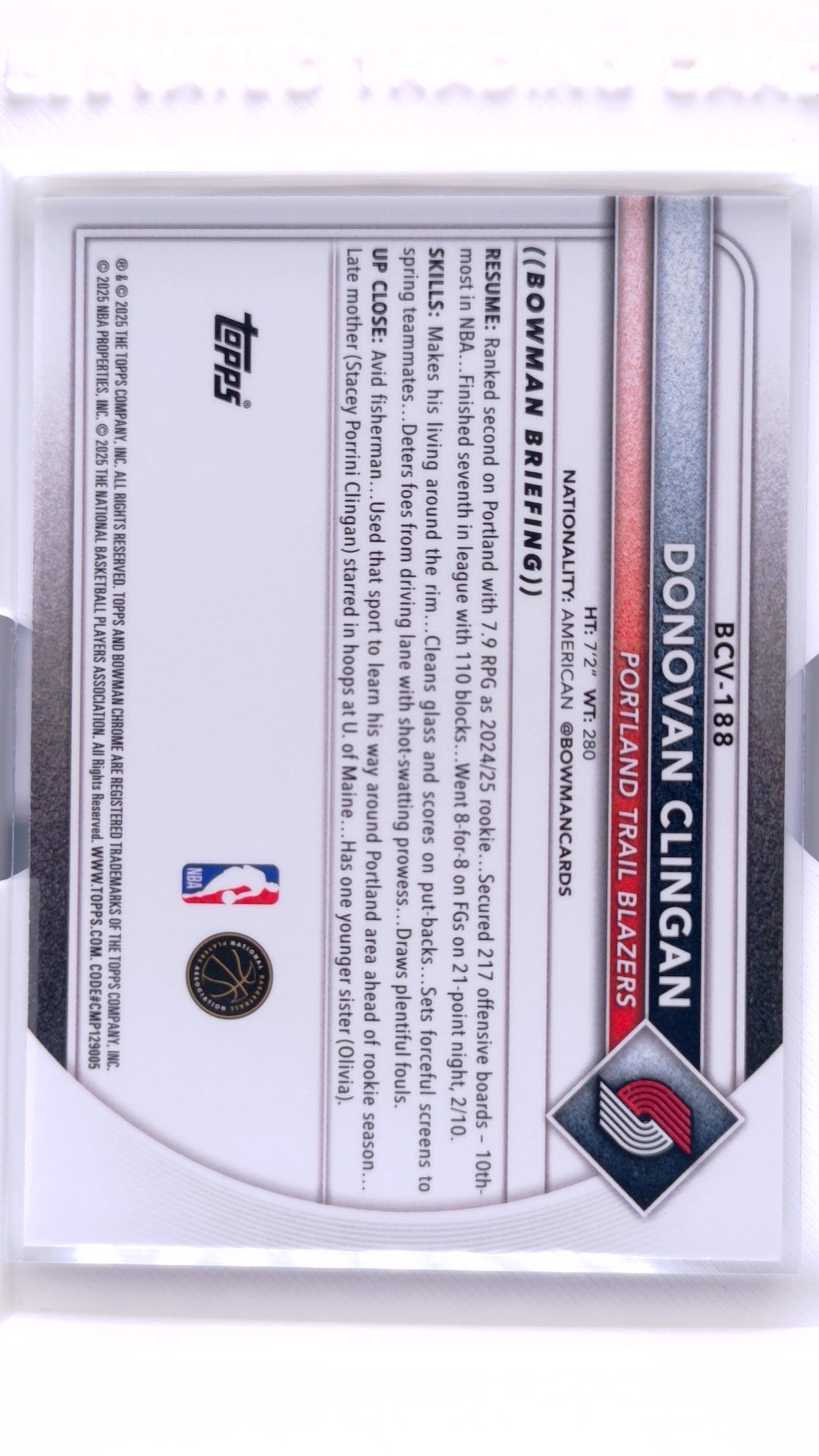 #BCV-188 Donovan Clingan Chrome - back