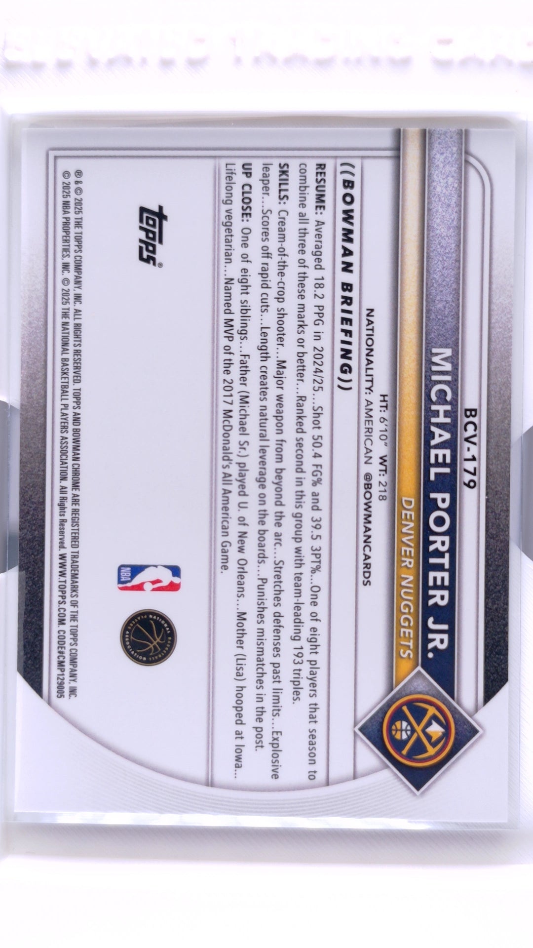 #BCV-179 Michael Porter Jr. Chrome - back