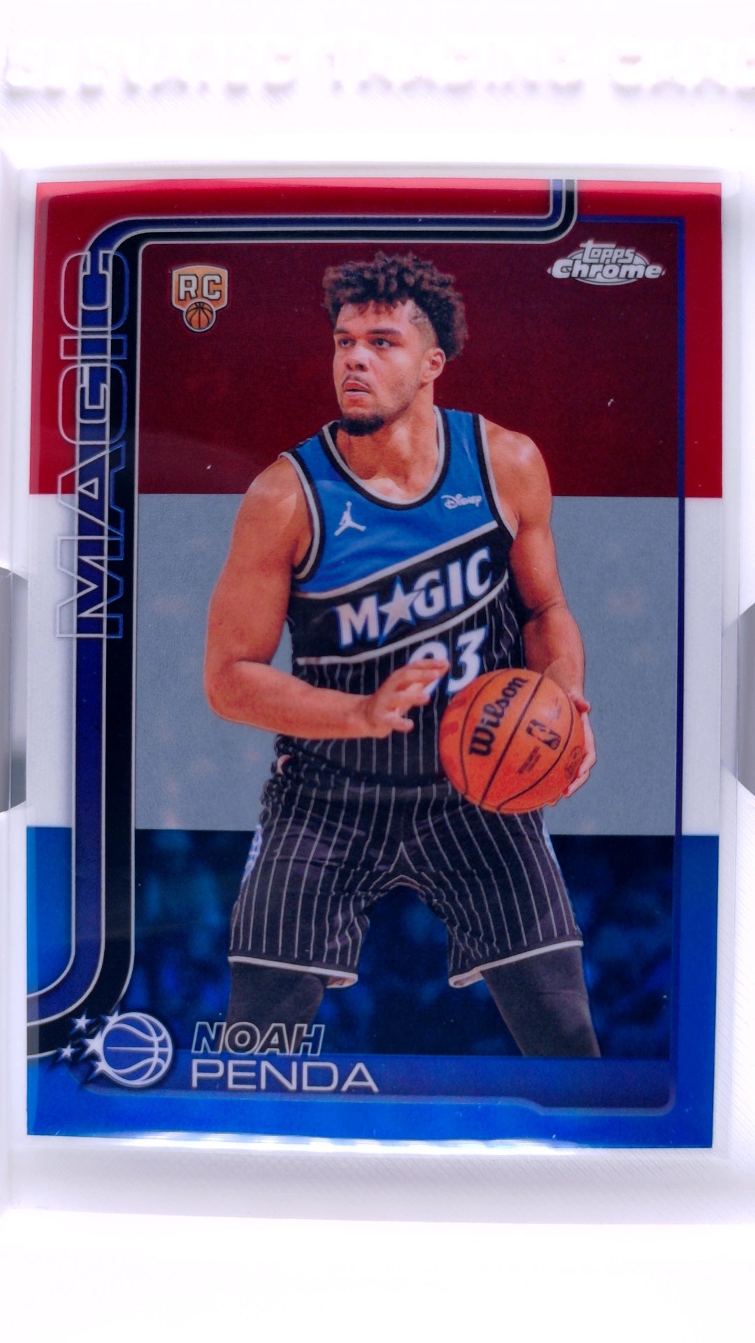 #182 Noah Penda Rookie Red, White & Blue Refractor - front