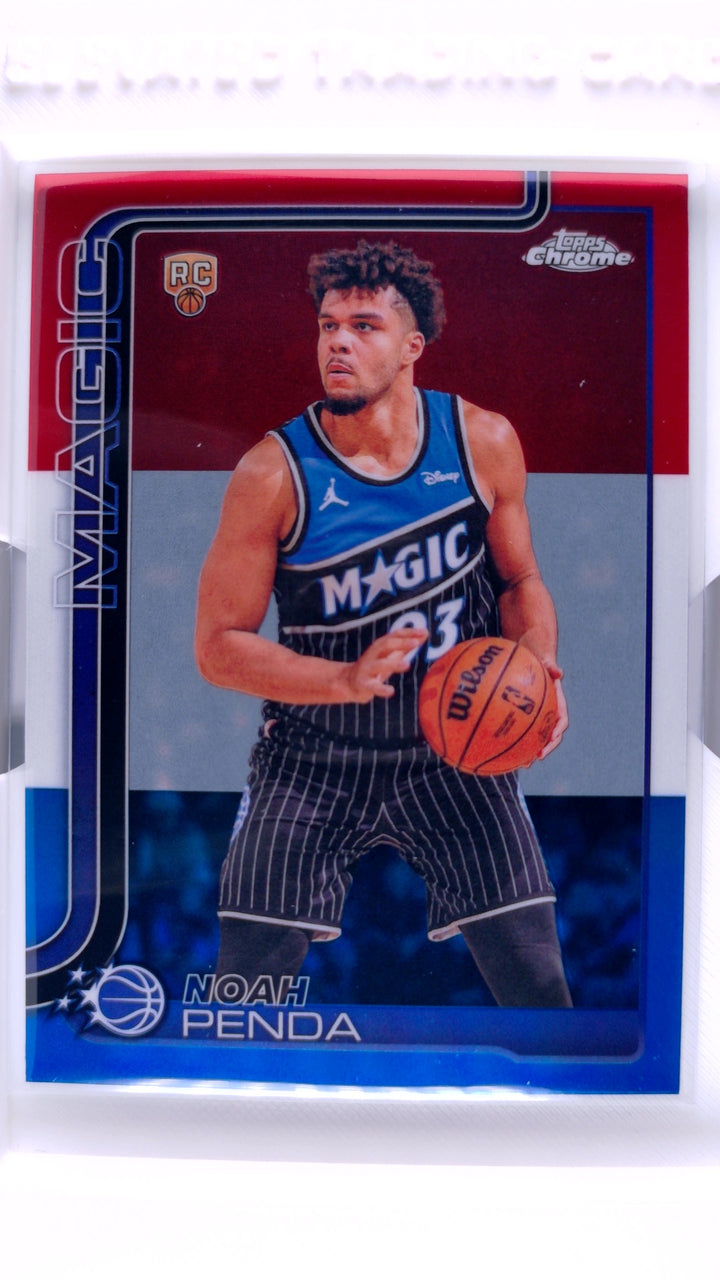 2025 Topps Chrome Update Basketball Noah Penda #182 Red, White & Blue Refractor RC — Front