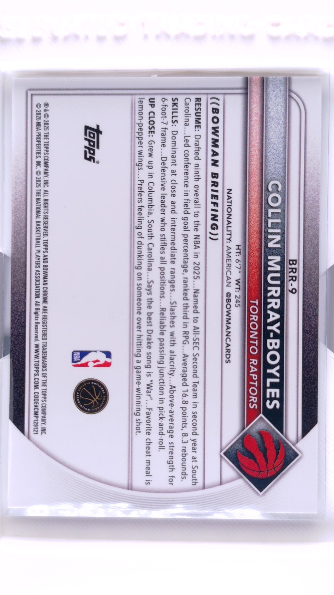 #BRR-9 Collin Murray-Boyles Rookie Red Rookie Variations - back