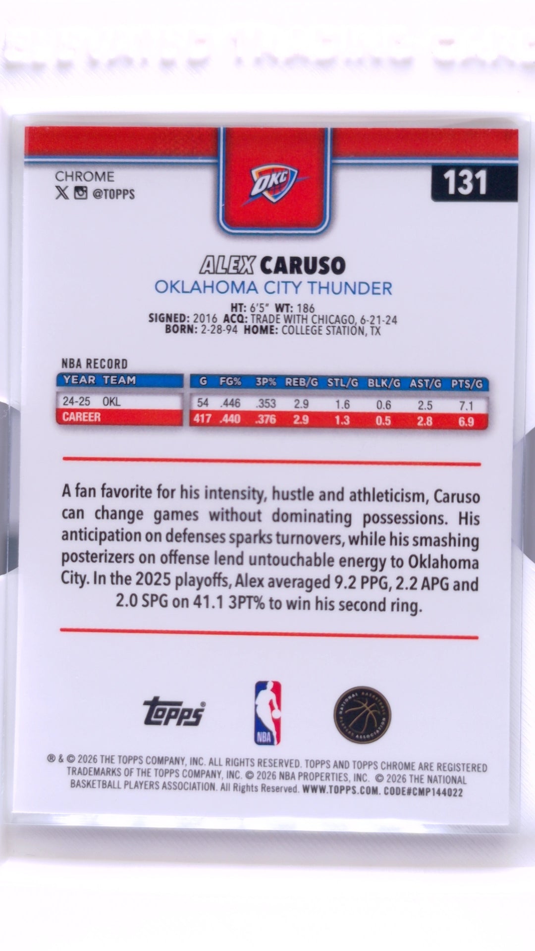 #131 Alex Caruso RayWave Refractor - back