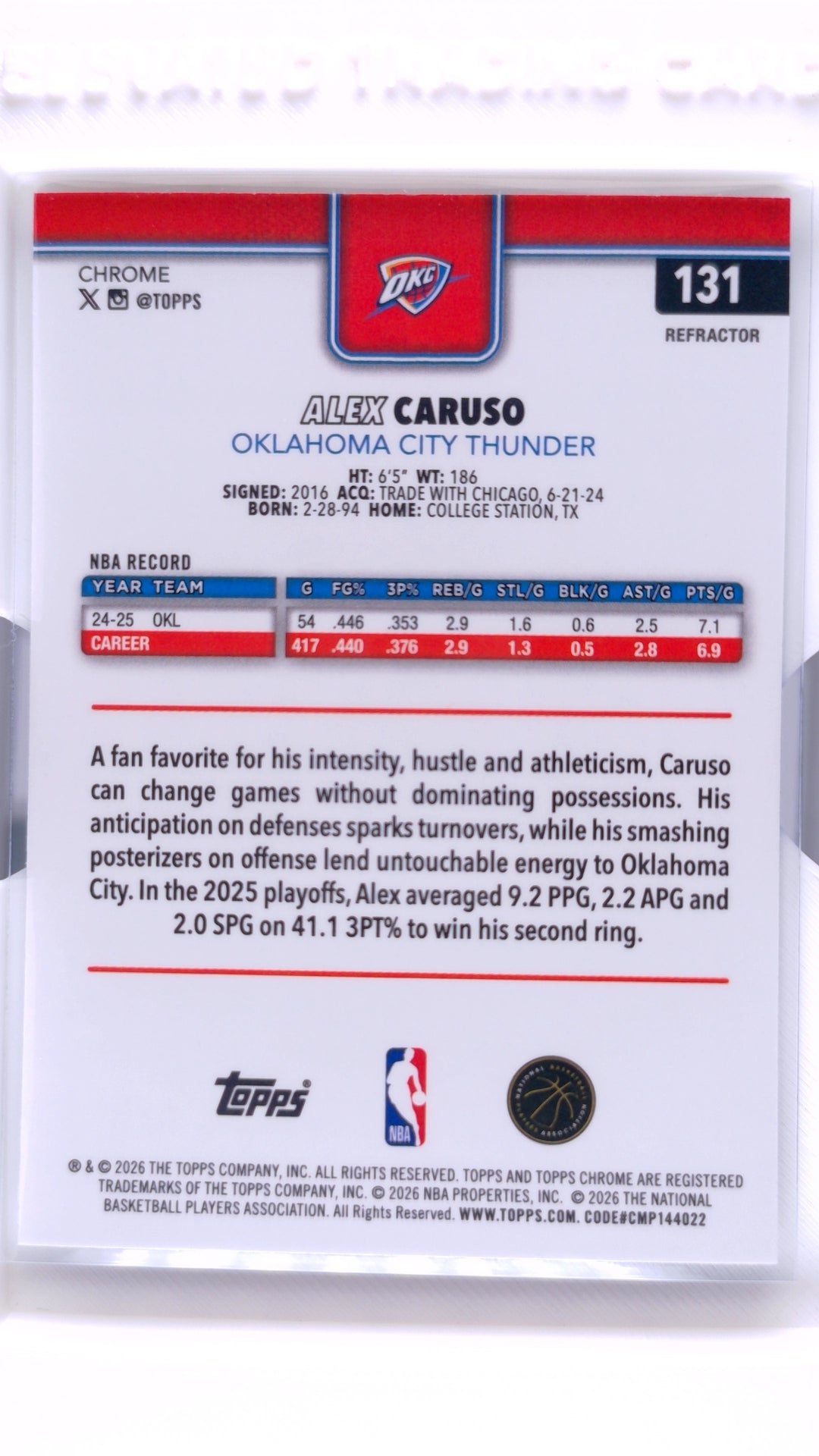 #131 Alex Caruso Refractor - back