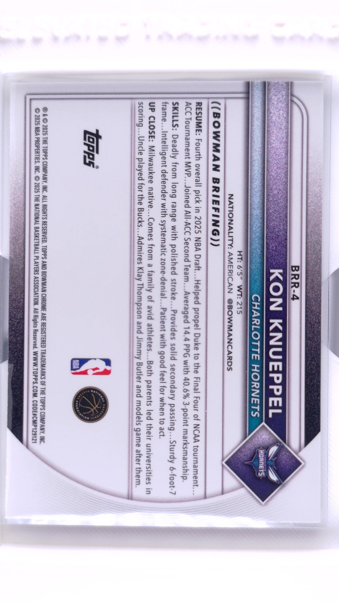 #BRR-4 Kon Knueppel Rookie Red Rookie Variations - back