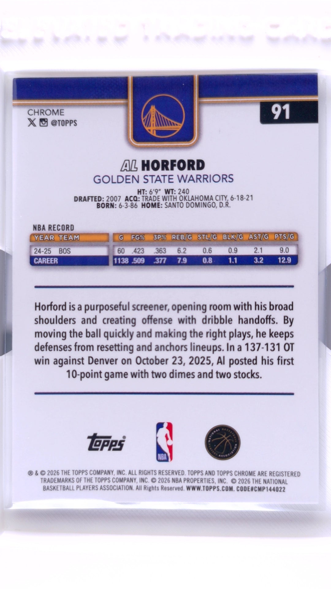 #91 Al Horford Refractor - back