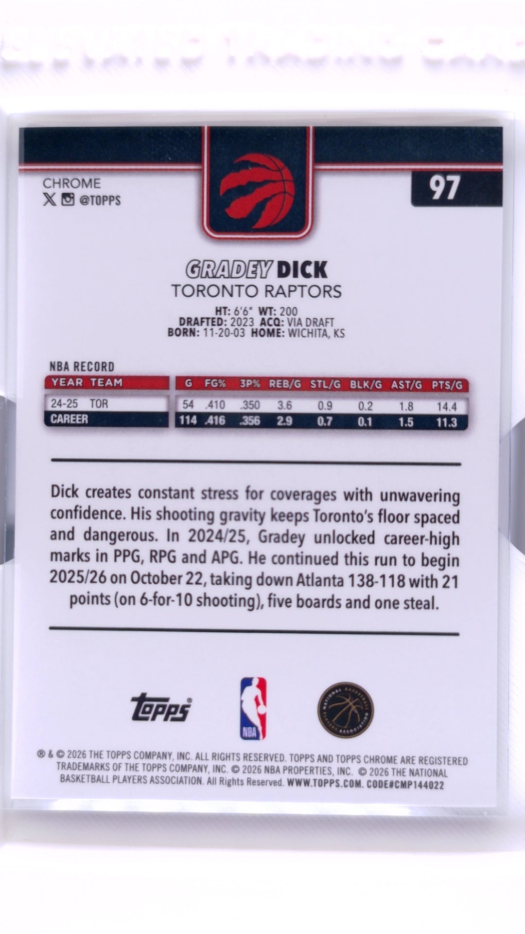 #97 Gradey Dick Refractor - back