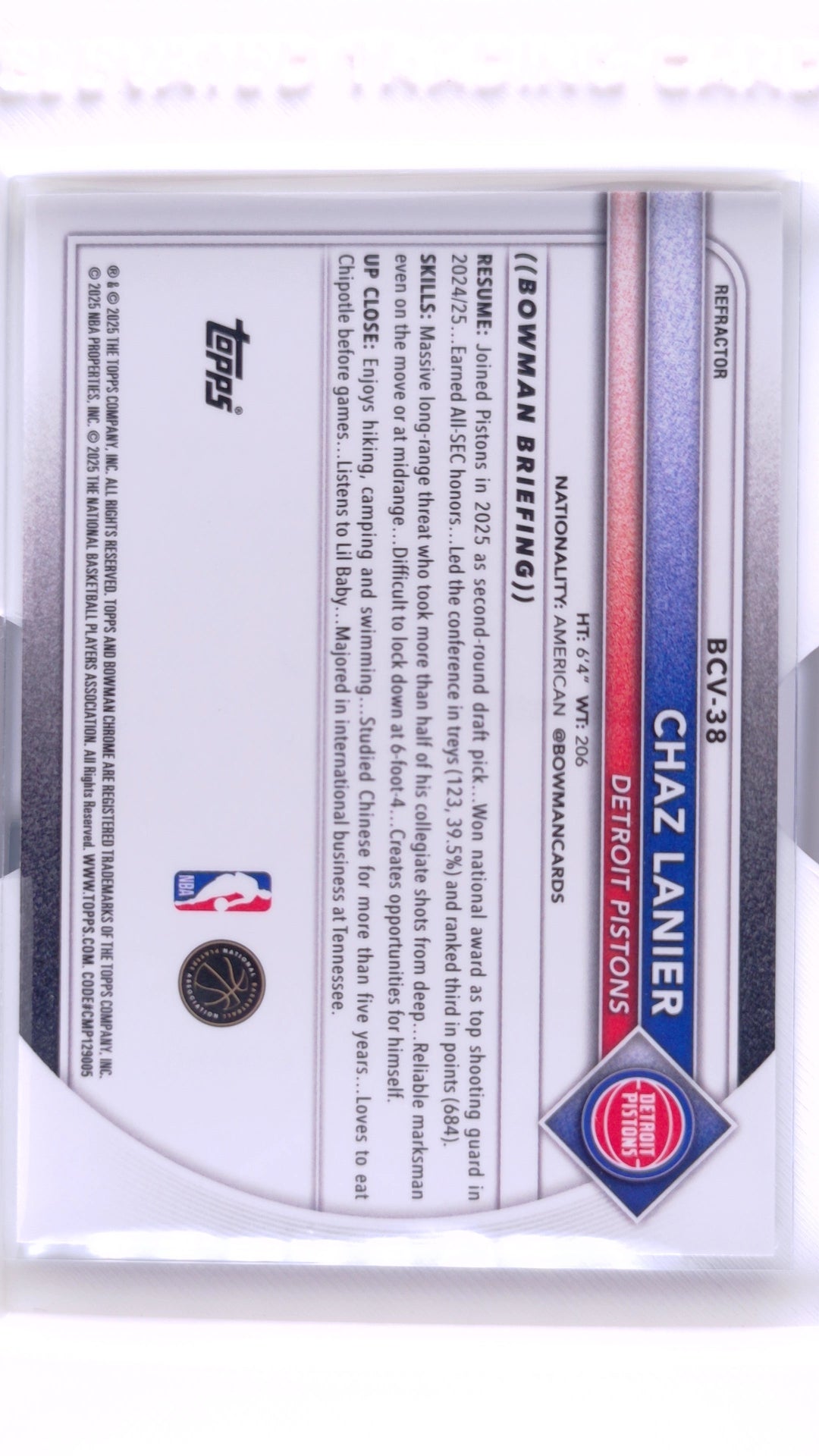 #BCV-38 Chaz Lanier Rookie Chrome Refractor #161/499 - back