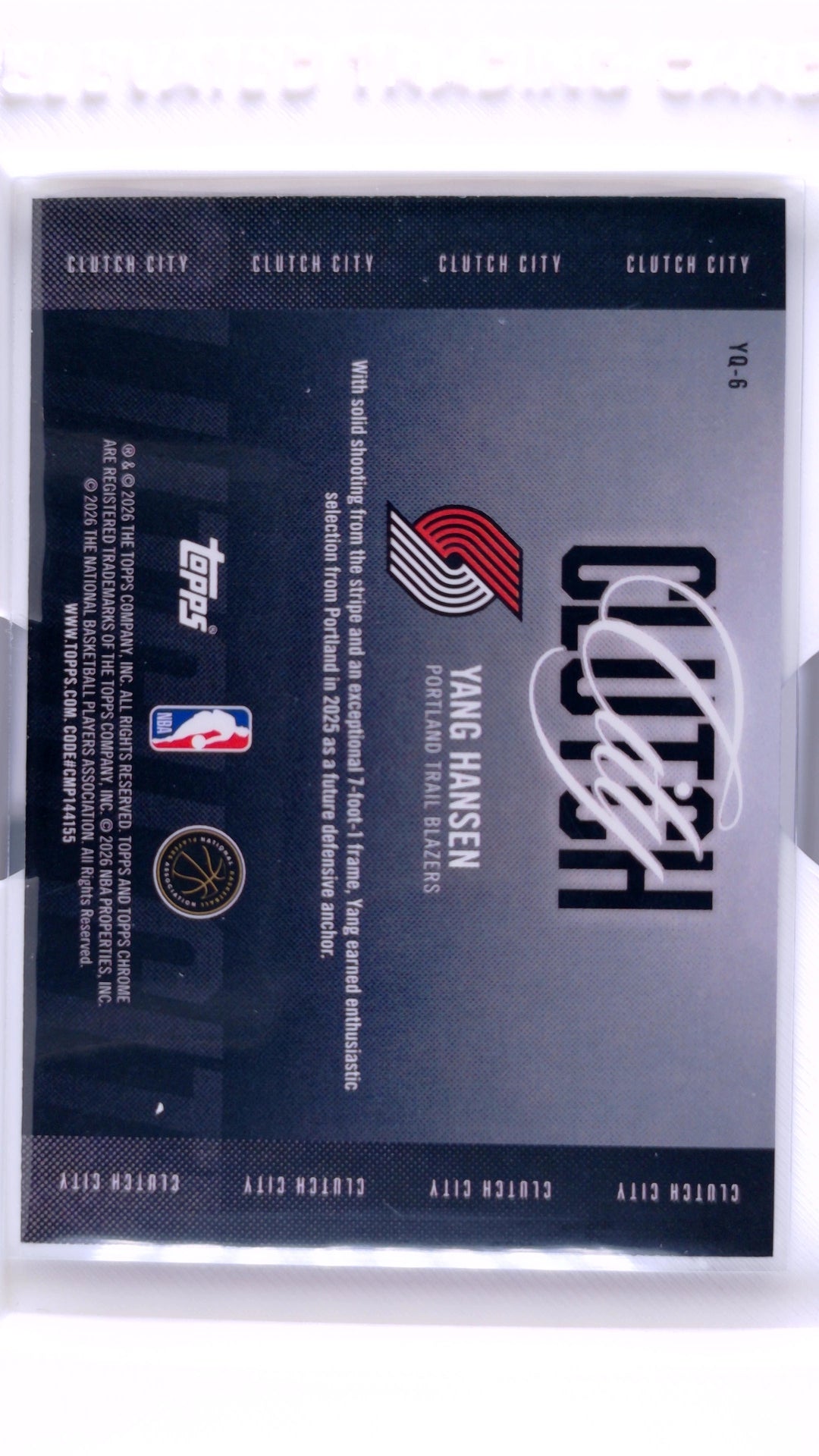 #YQ-6 Yang Hansen Rookie Clutch City - back