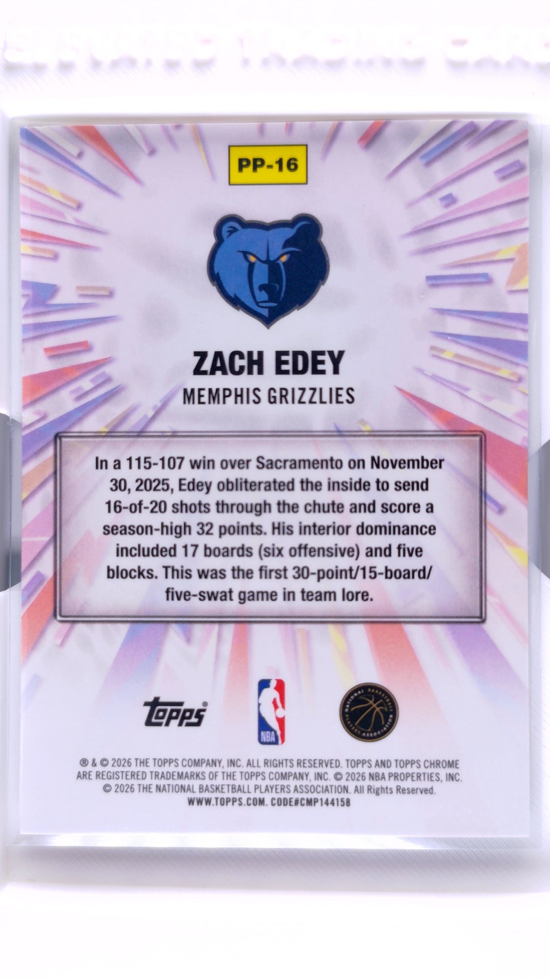 #PP-16 Zach Edey Power Players - back