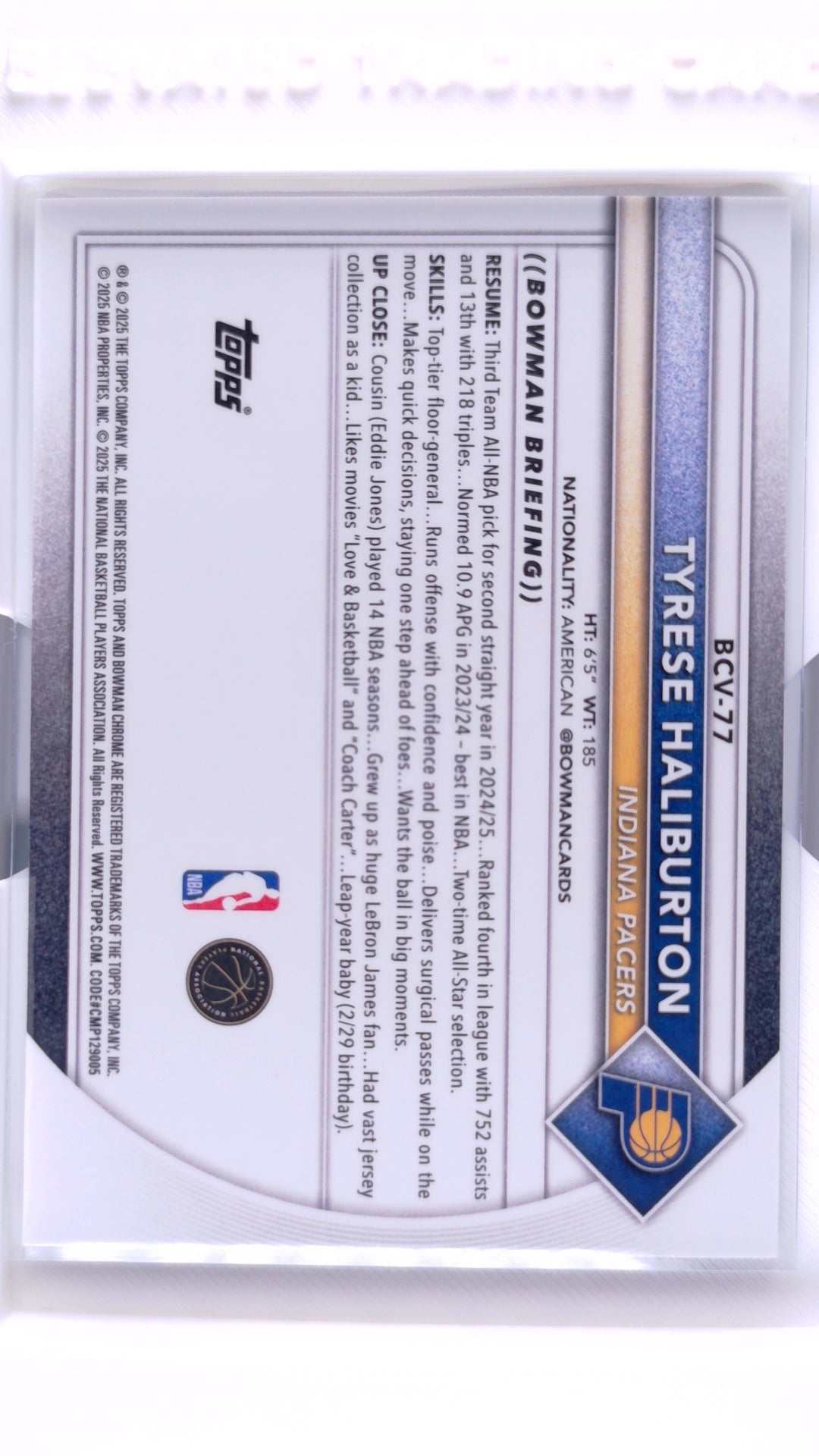 #BCV-77 Tyrese Haliburton Chrome Reptilian Refractor - back