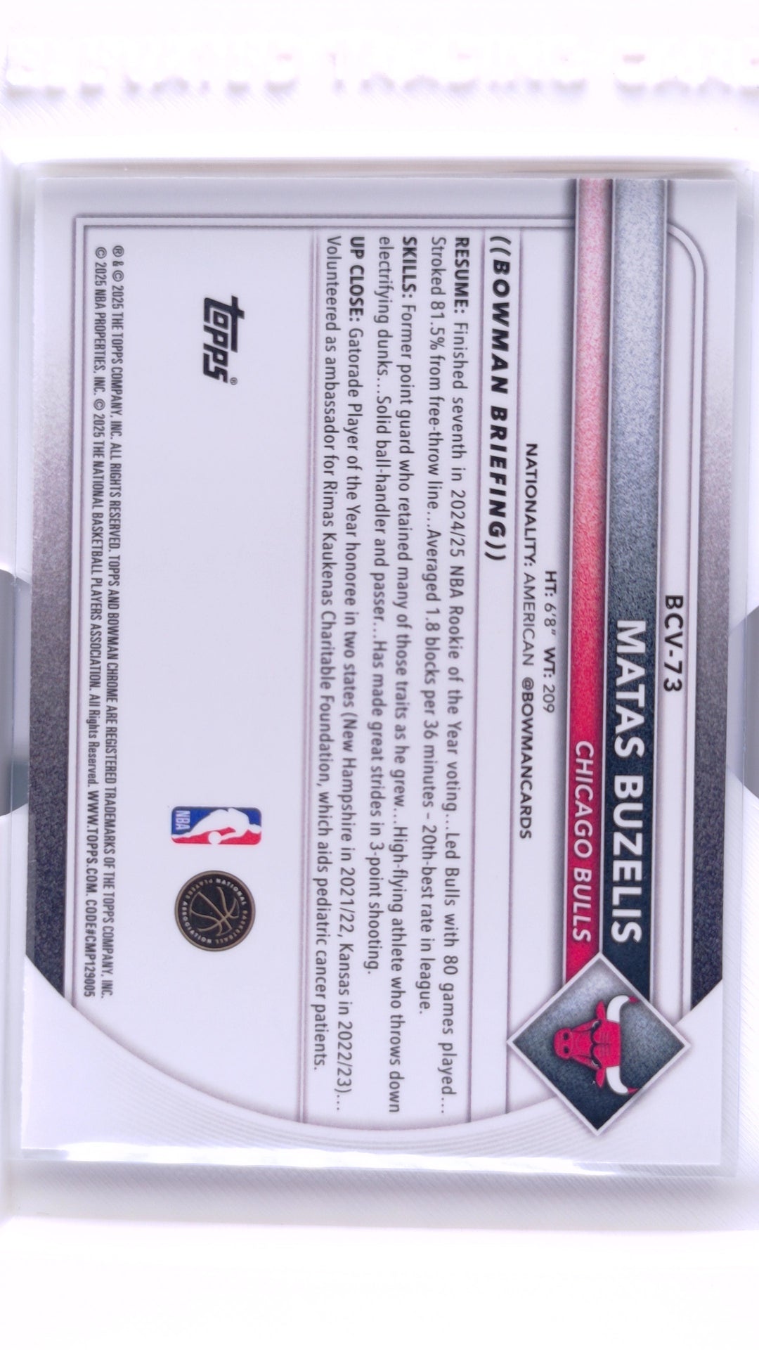 #BCV-73 Matas Buzelis Chrome Reptilian Refractor - back