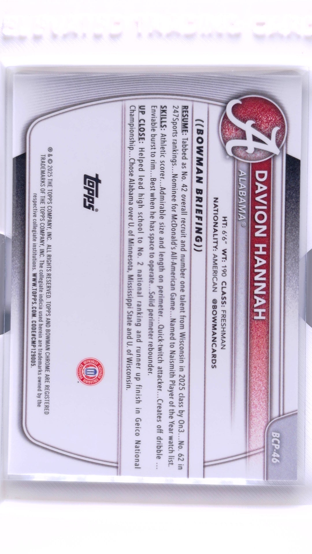#BCP-46 Davion Hannah Chrome Prospects Reptilian Refractor - back