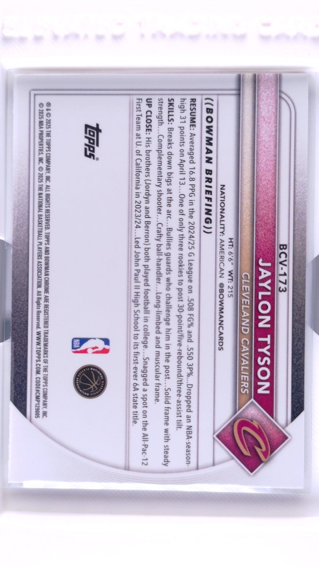 #BCV-173 Jaylon Tyson Chrome Reptilian Refractor - back