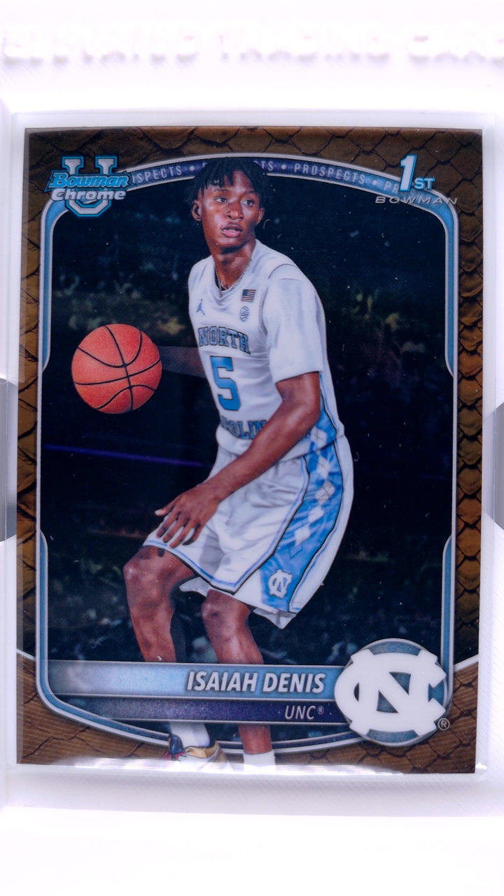 2025 Bowman Basketball Isaiah Denis #BCP-49 Chrome Prospects Reptilian Refractor — Front