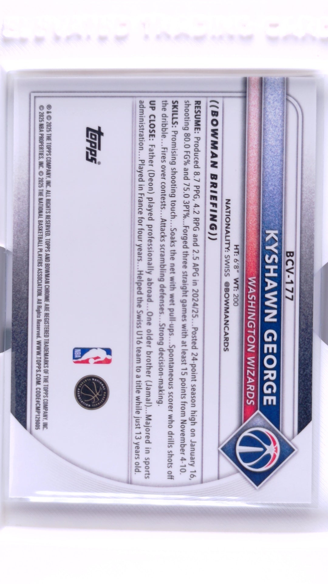 #BCV-177 Kyshawn George Chrome Reptilian Refractor - back