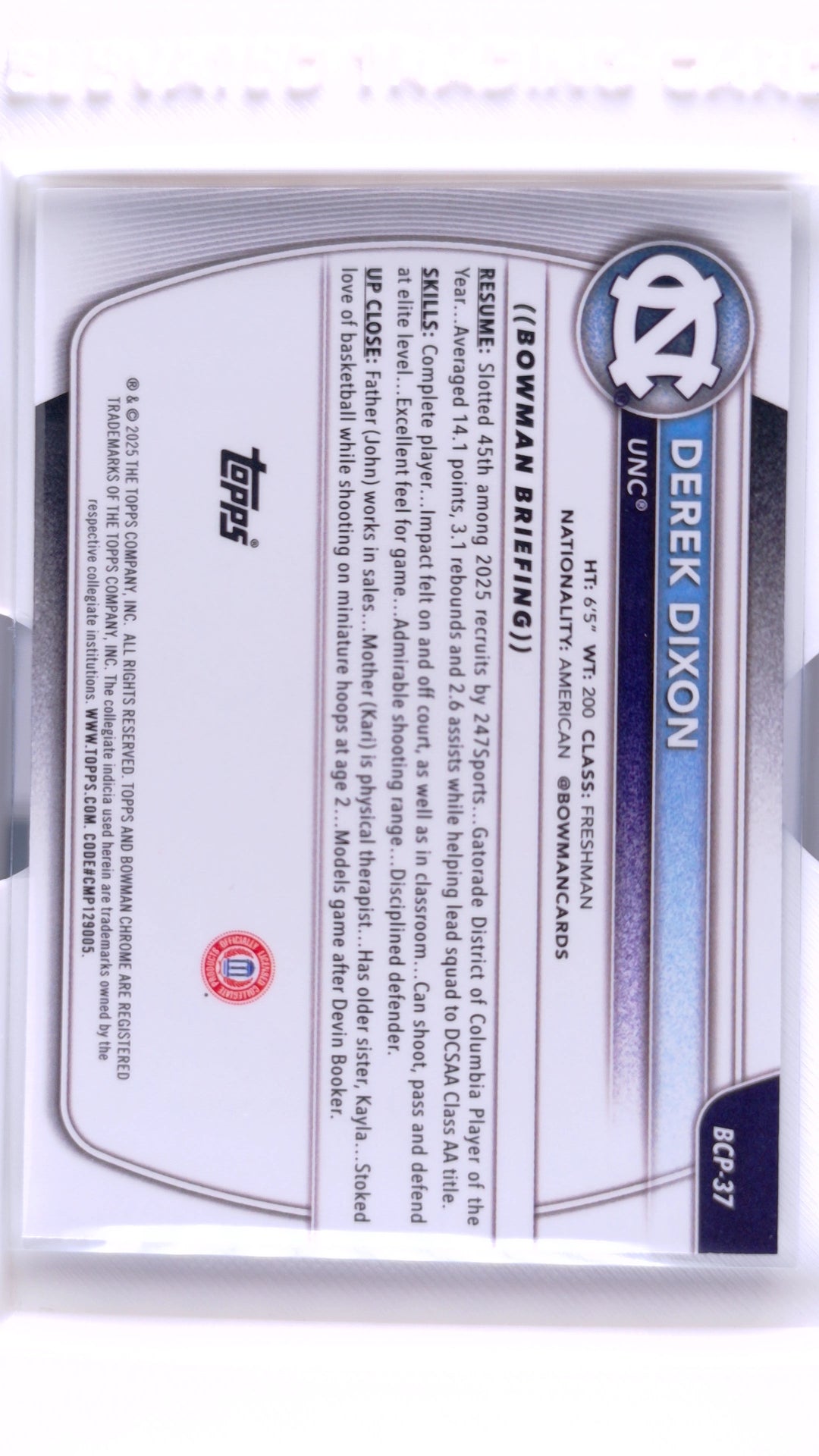 #BCP-37 Derek Dixon Chrome Prospects Reptilian Refractor - back