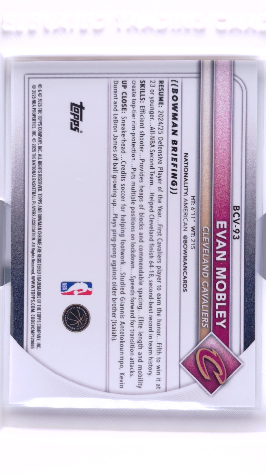 #BCV-93 Evan Mobley Chrome Reptilian Refractor - back