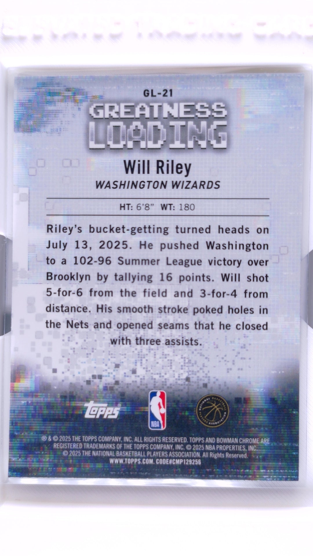 #GL-21 Will Riley Rookie Greatness Loading - back
