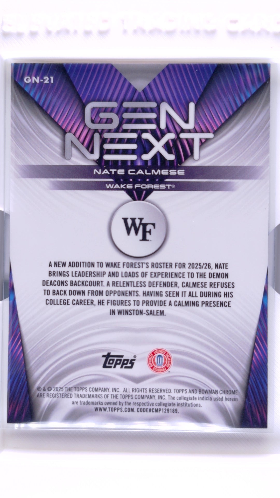 #GN-21 Nate Calmese Gen Next - back