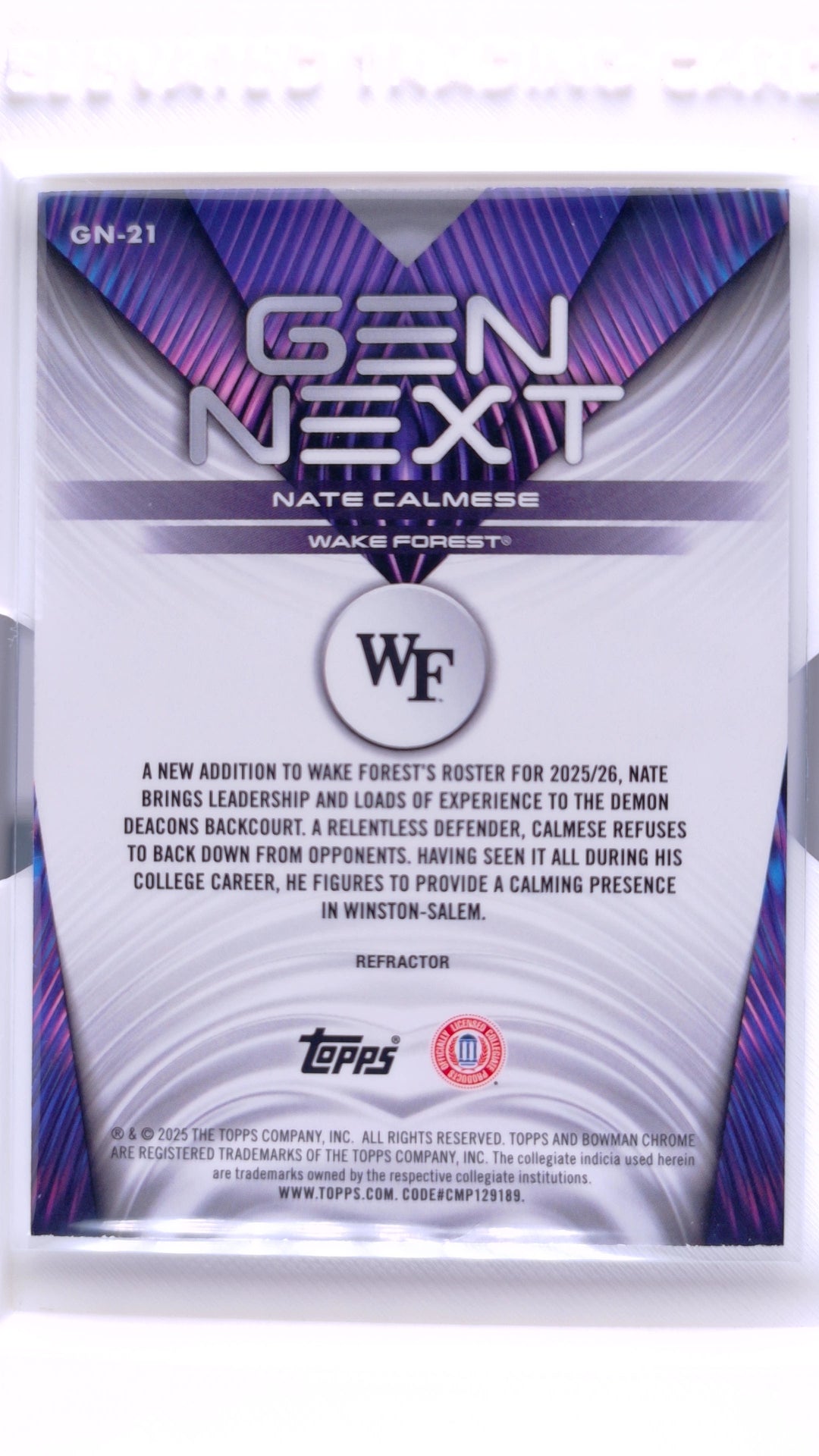 #GN-21 Nate Calmese Gen Next Refractor - back