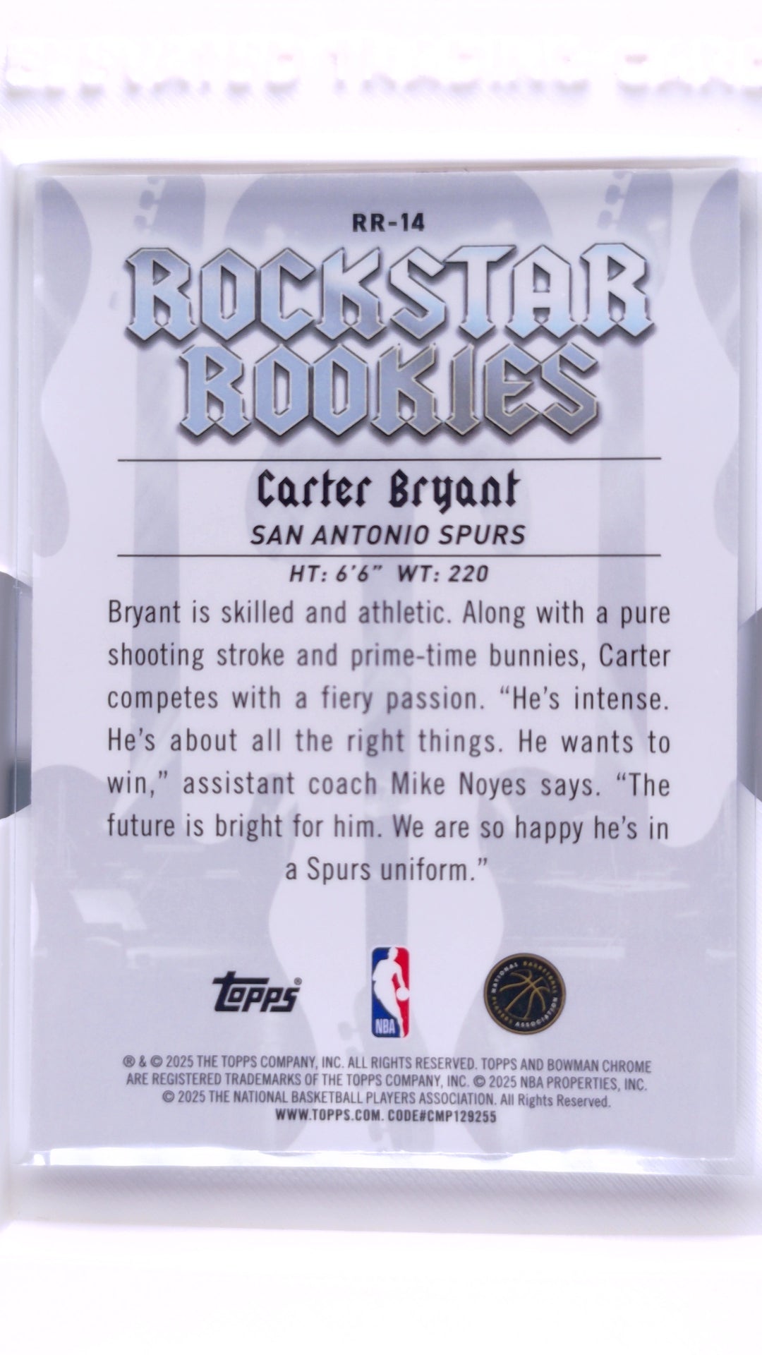 #RR-14 Carter Bryant Rookie Rockstar Rookies - back