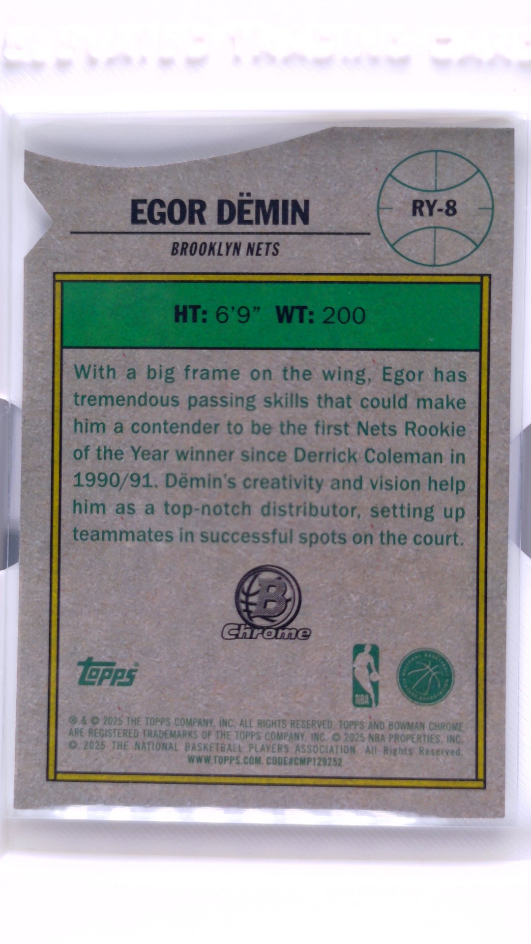 #RY-8 Egor Dëmin Rookie ROY Favorites - back