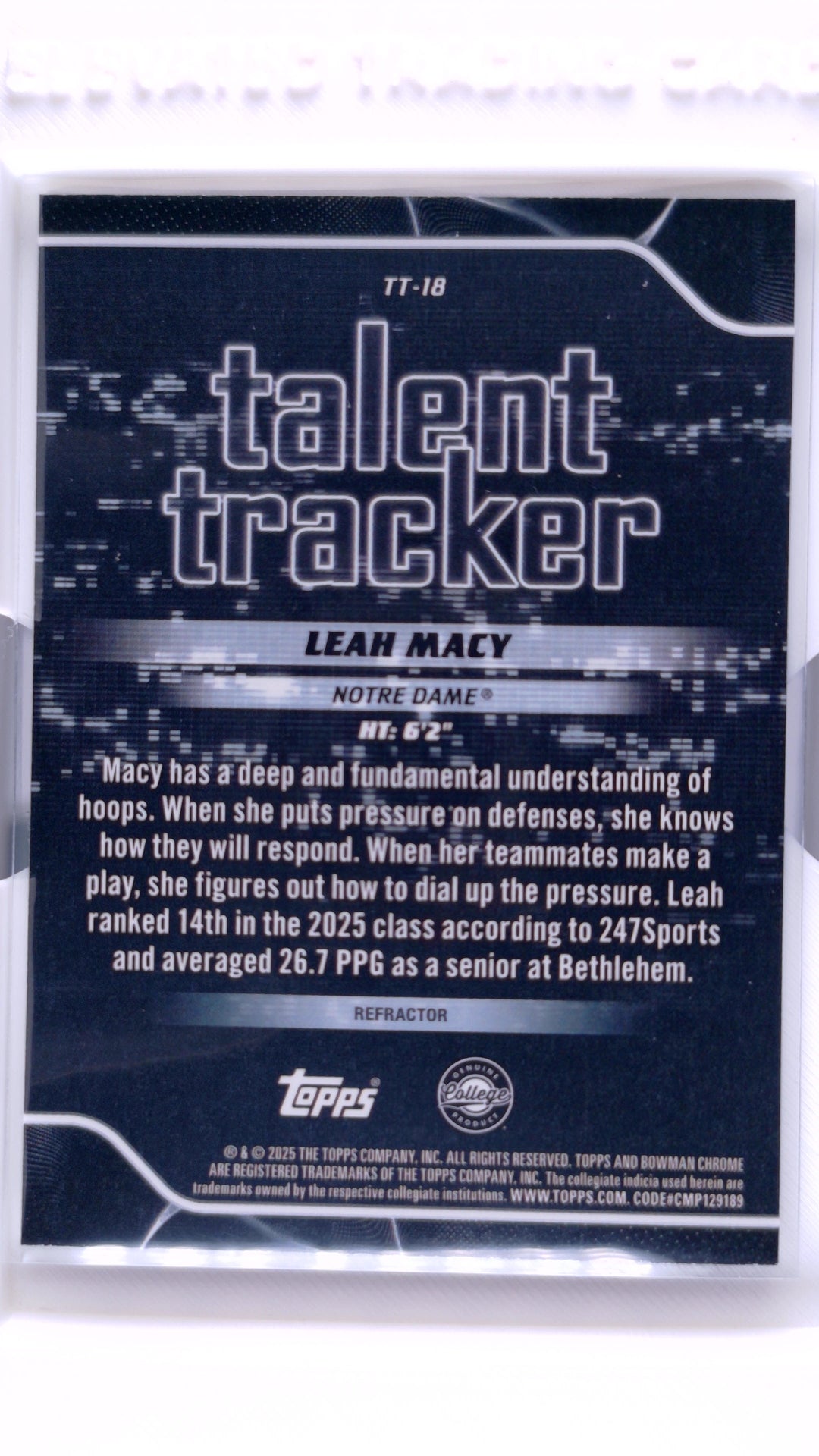 #TT-18 Leah Macy Talent Tracker Refractor - back