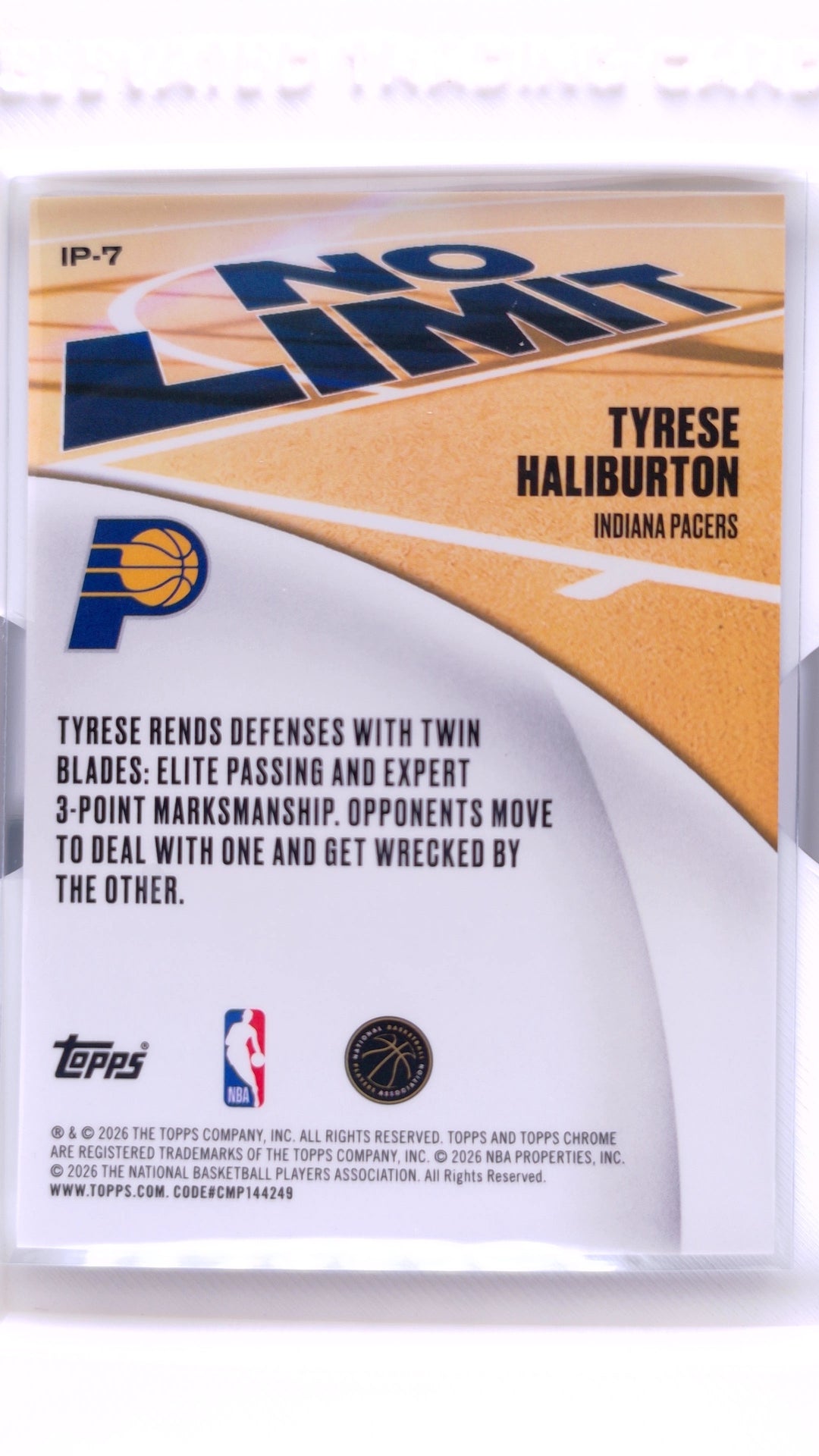 #IP-7 Tyrese Haliburton No Limit Orange Refractor #5/25 - back