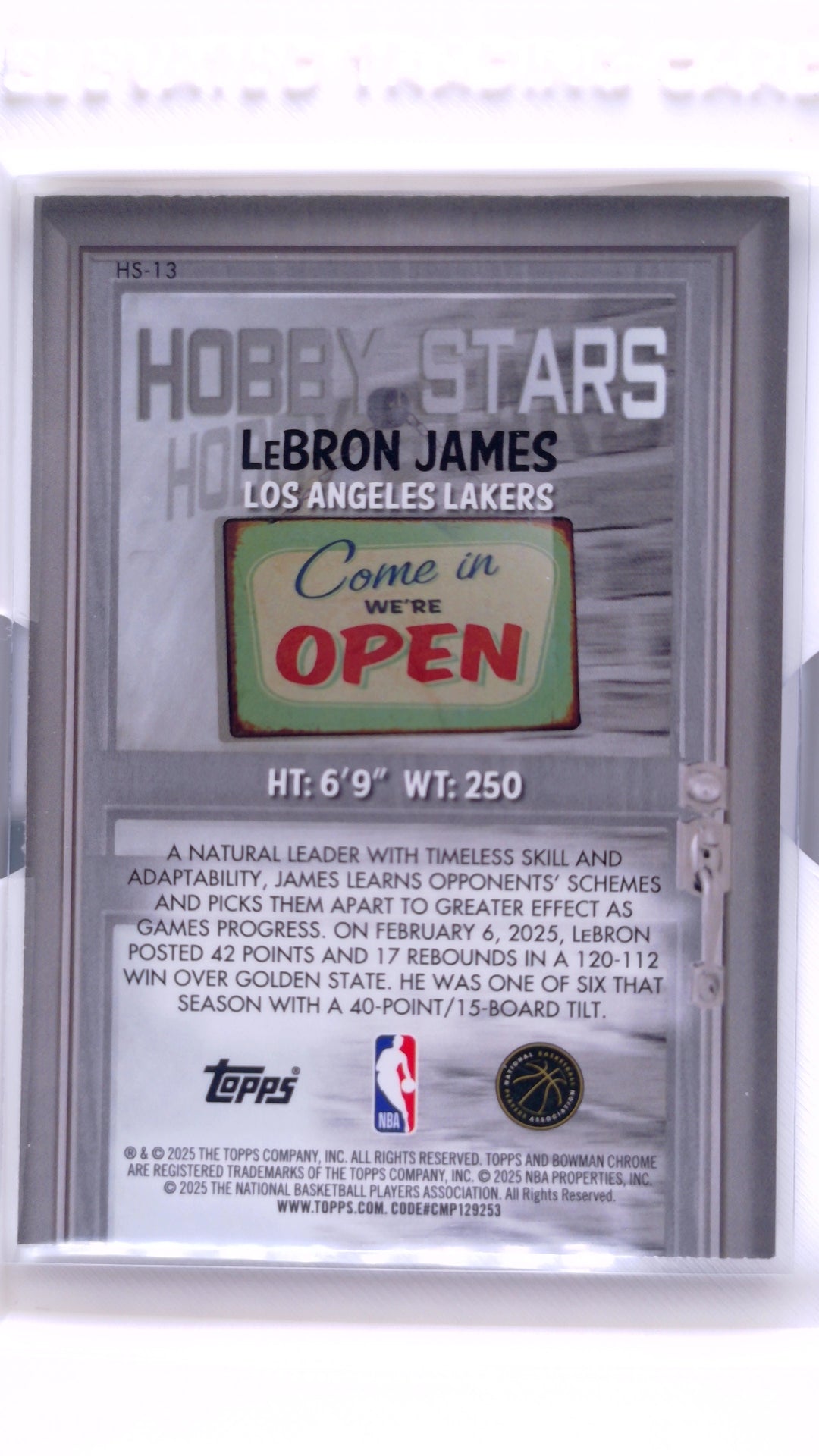 #HS-13 Lebron James Hobby Stars - back