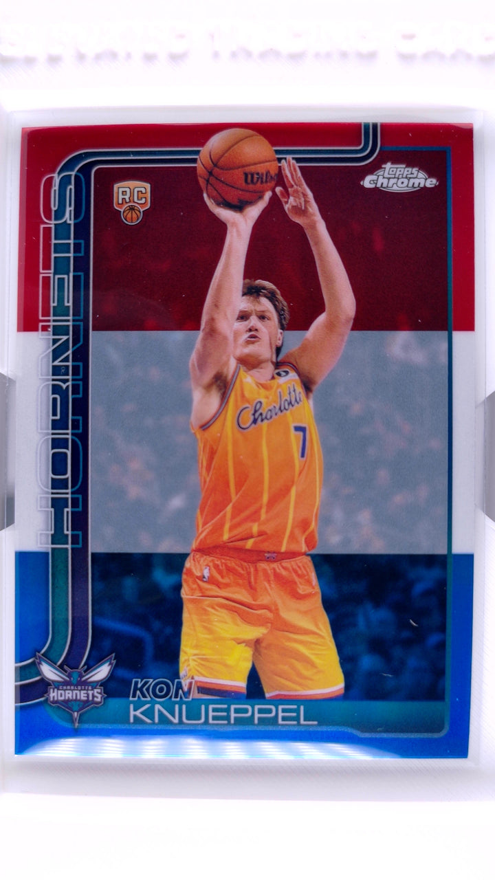 2025 Topps Chrome Update Basketball Kon Knueppel #154 Red, White & Blue Refractor RC — Front