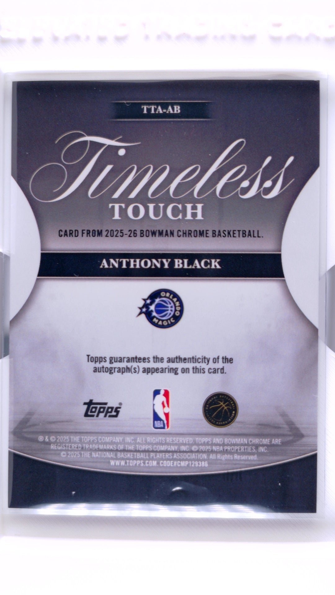#TTA-AB Anthony Black Timeless Touch Signatures - back