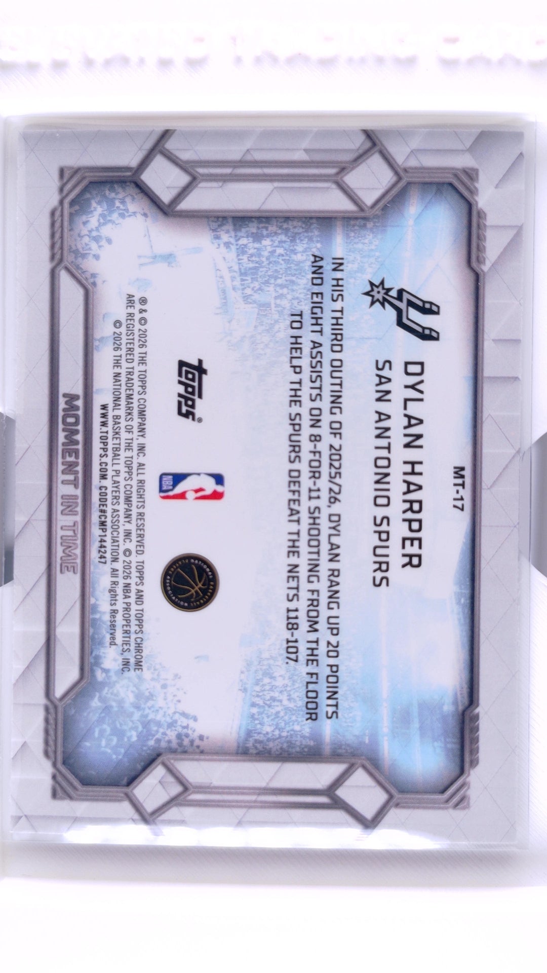 #MT-17 Dylan Harper Rookie Moment In Time - back