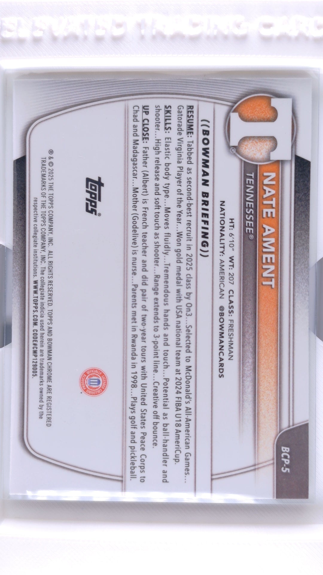 #BCP-5 Nate Ament Chrome Prospects - back