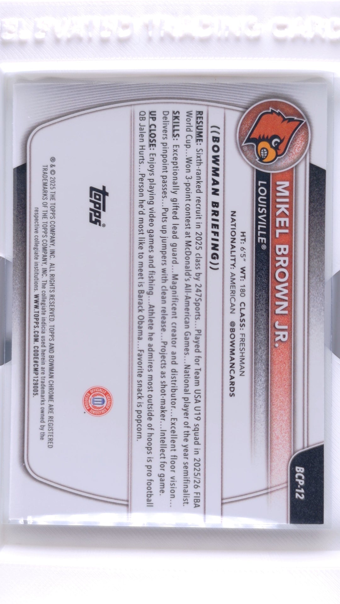 #BCP-12 Mikel Brown Jr. Chrome Prospects - back