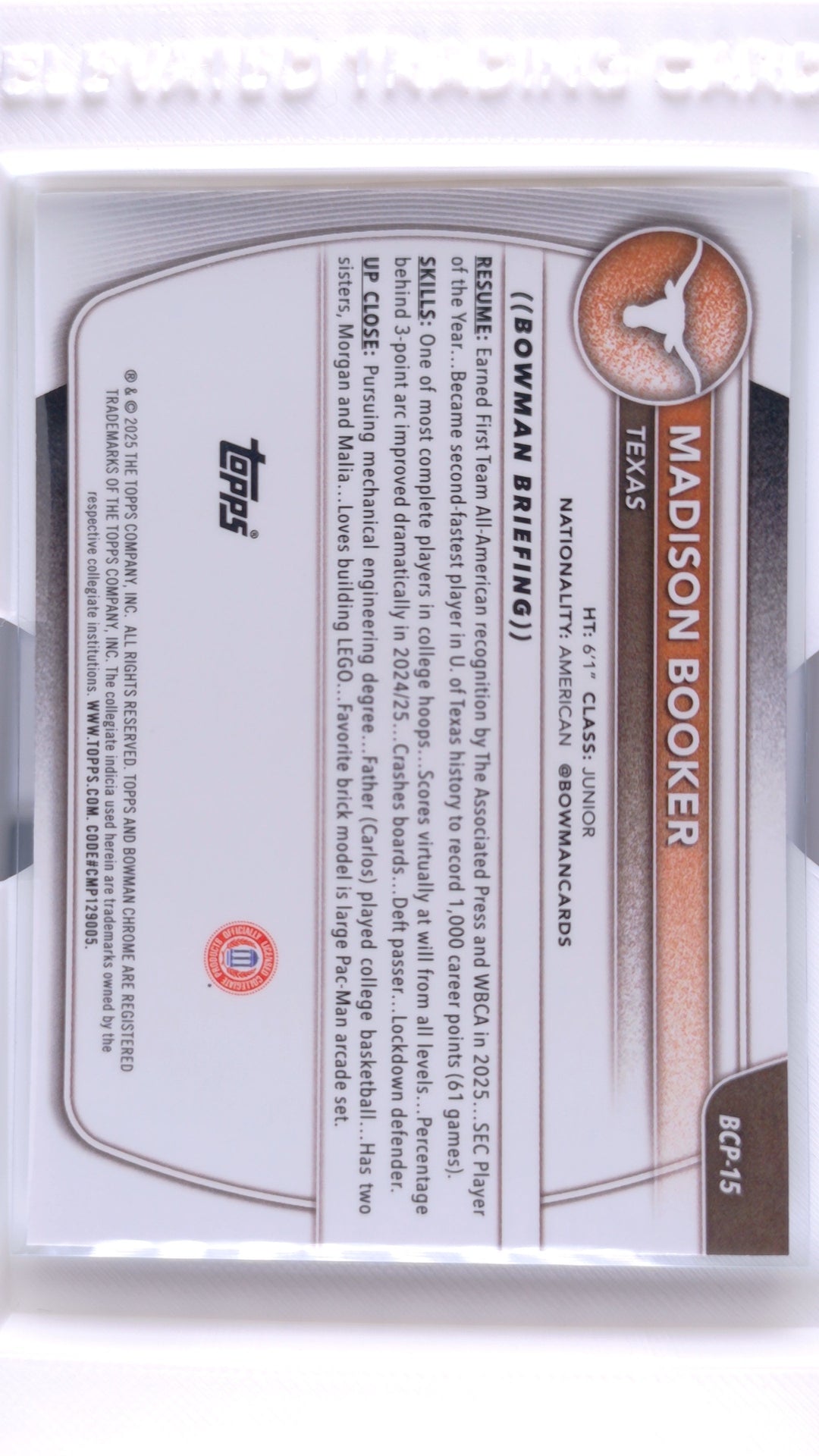#BCP-15 Madison Booker Chrome Prospects - back