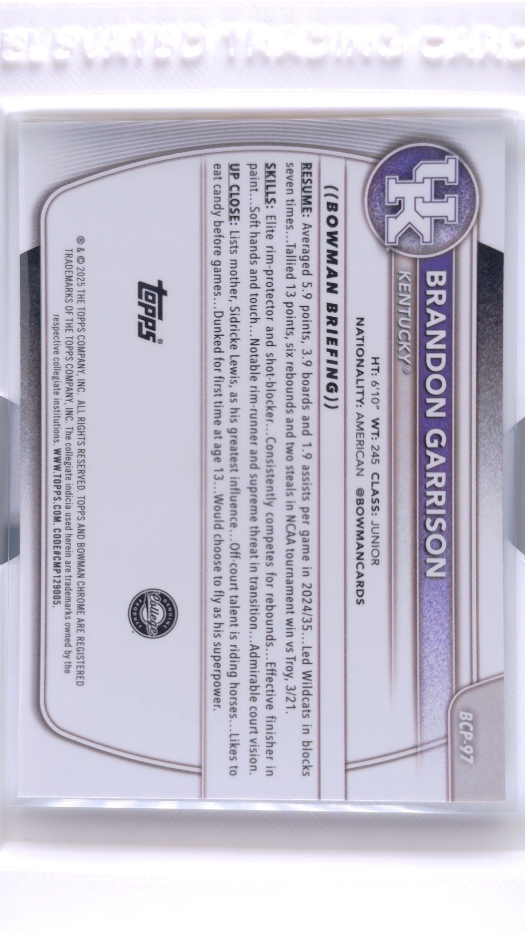 #BCP-97 Brandon Garrison Chrome Prospects - back