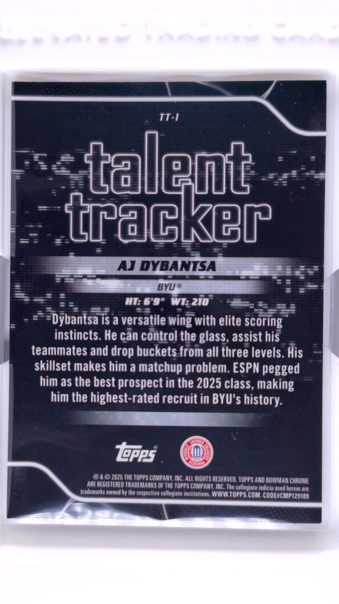 #TT-1 AJ Dybantsa Talent Tracker - back