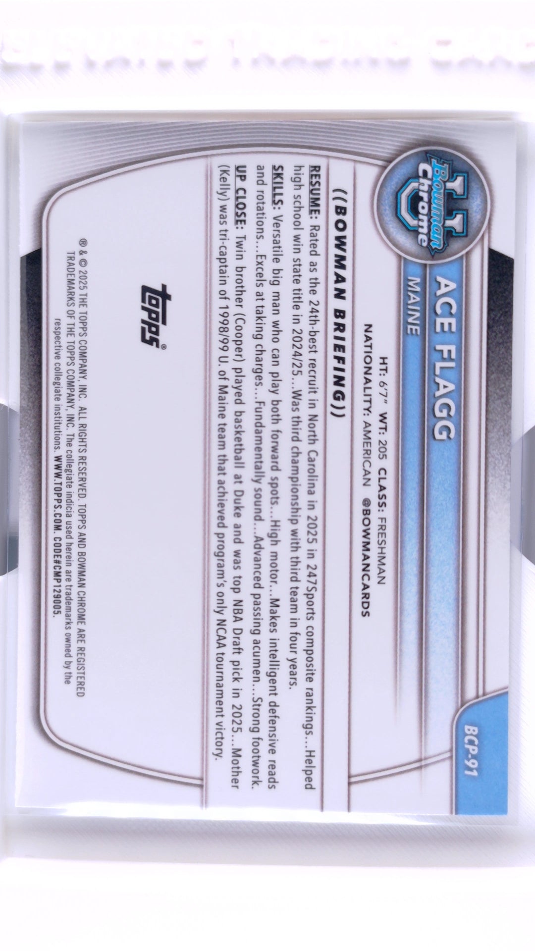 #BCP-91 Ace Flagg Chrome Prospects - back